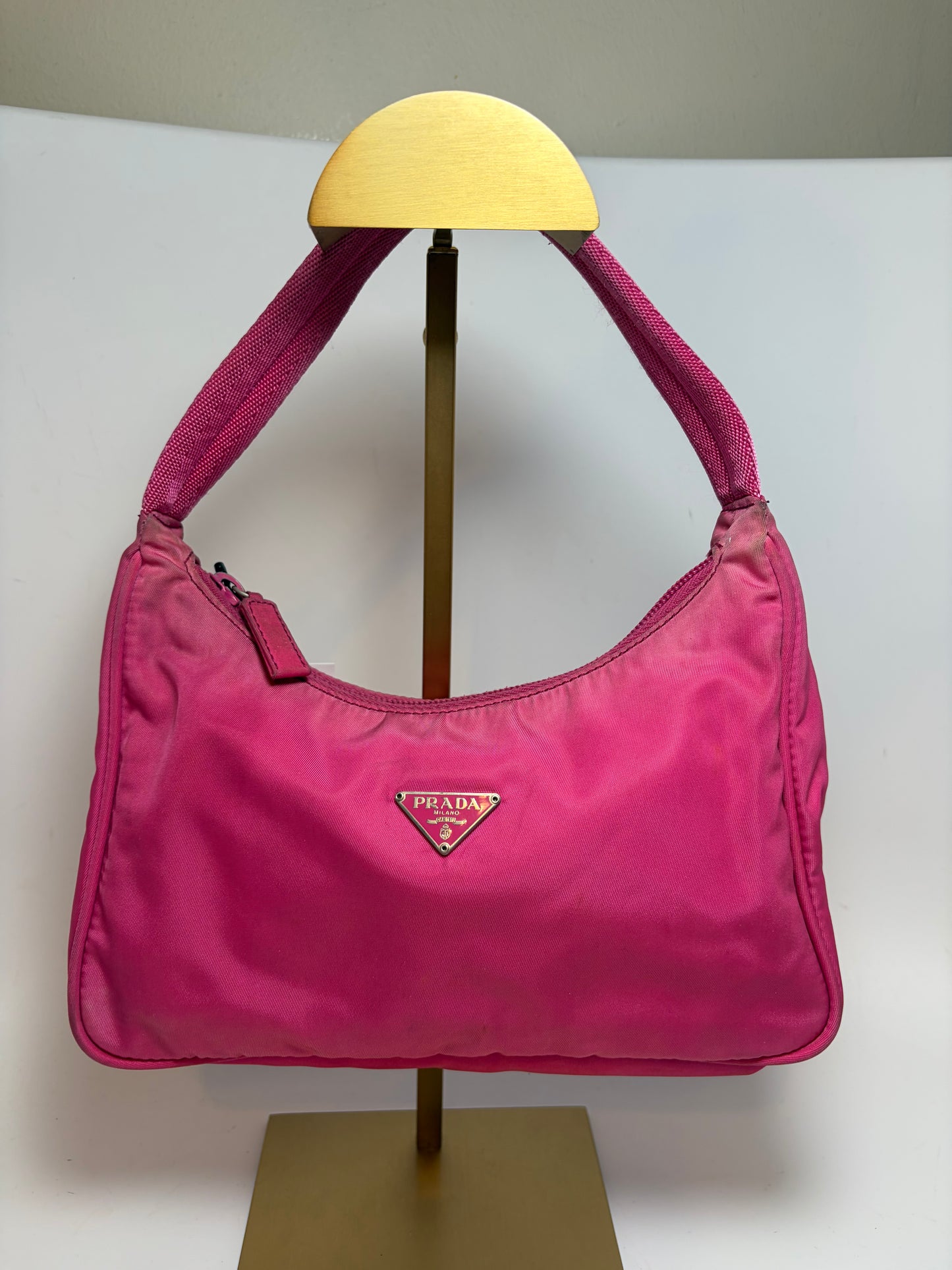 Prada Hot Pink Nylon Hobo Tessuto Mini Hand Bag