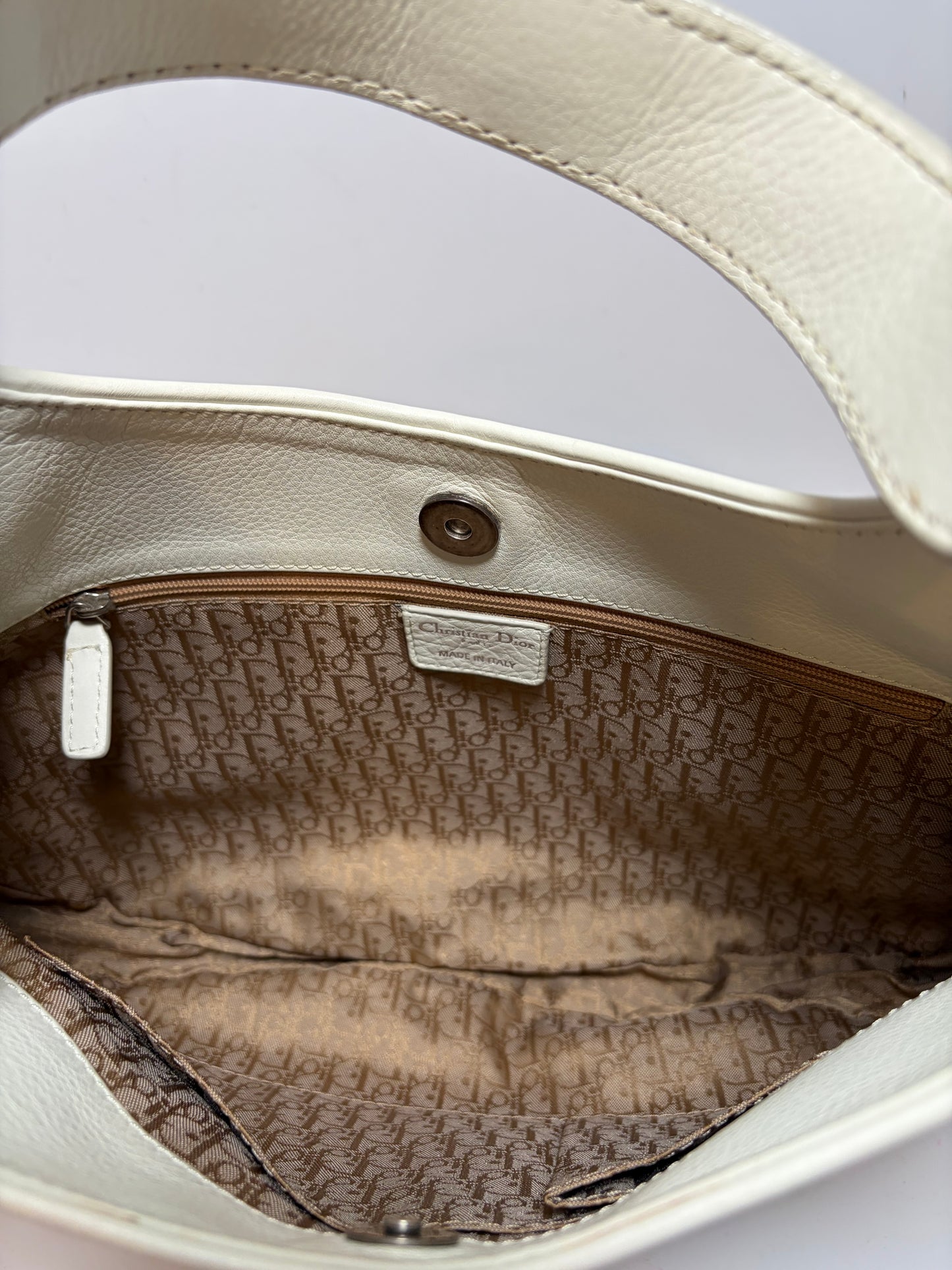 Christian Dior Y2K Cream Leather Hobo Bag with Charm & COA