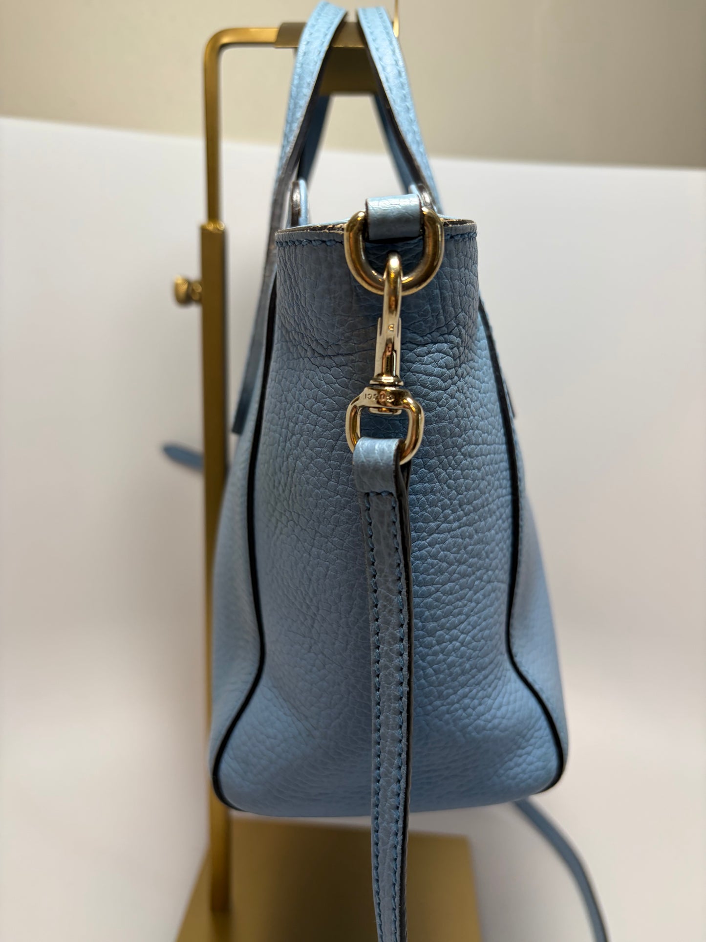 Gucci Mini Swing Tote Baby Blue Pebble Leather w/Crossbody Strap