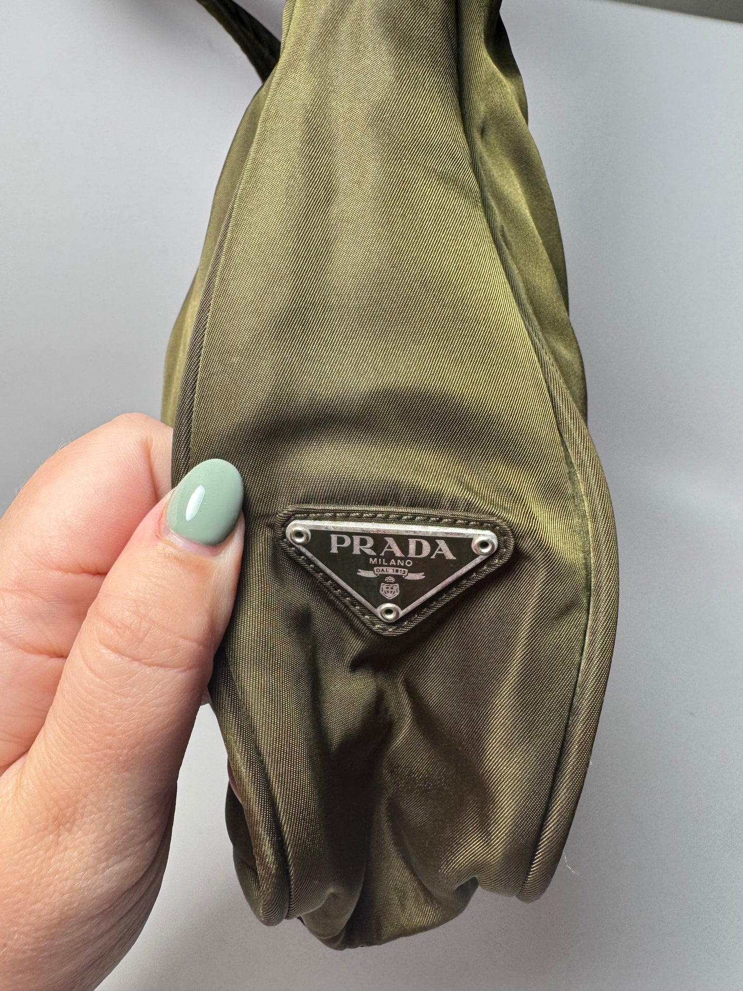 Prada Olive Green Nylon Shoulder Bag