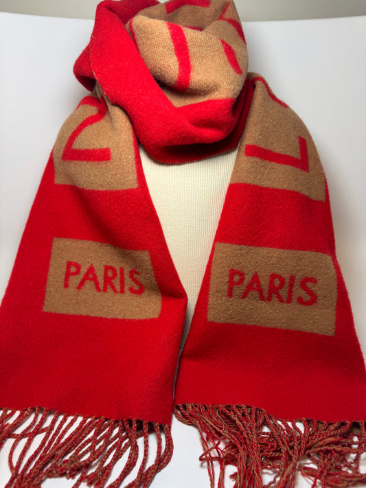 Louis Vuitton Red & Camel Double-Sided 100% Cashmere Winter Scarf Luxury Fashion