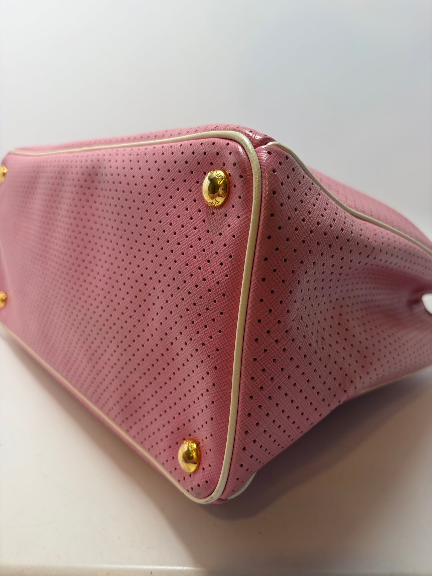 Prada Galleria Pink Perforated Leather Bag with Leather w/ Strap