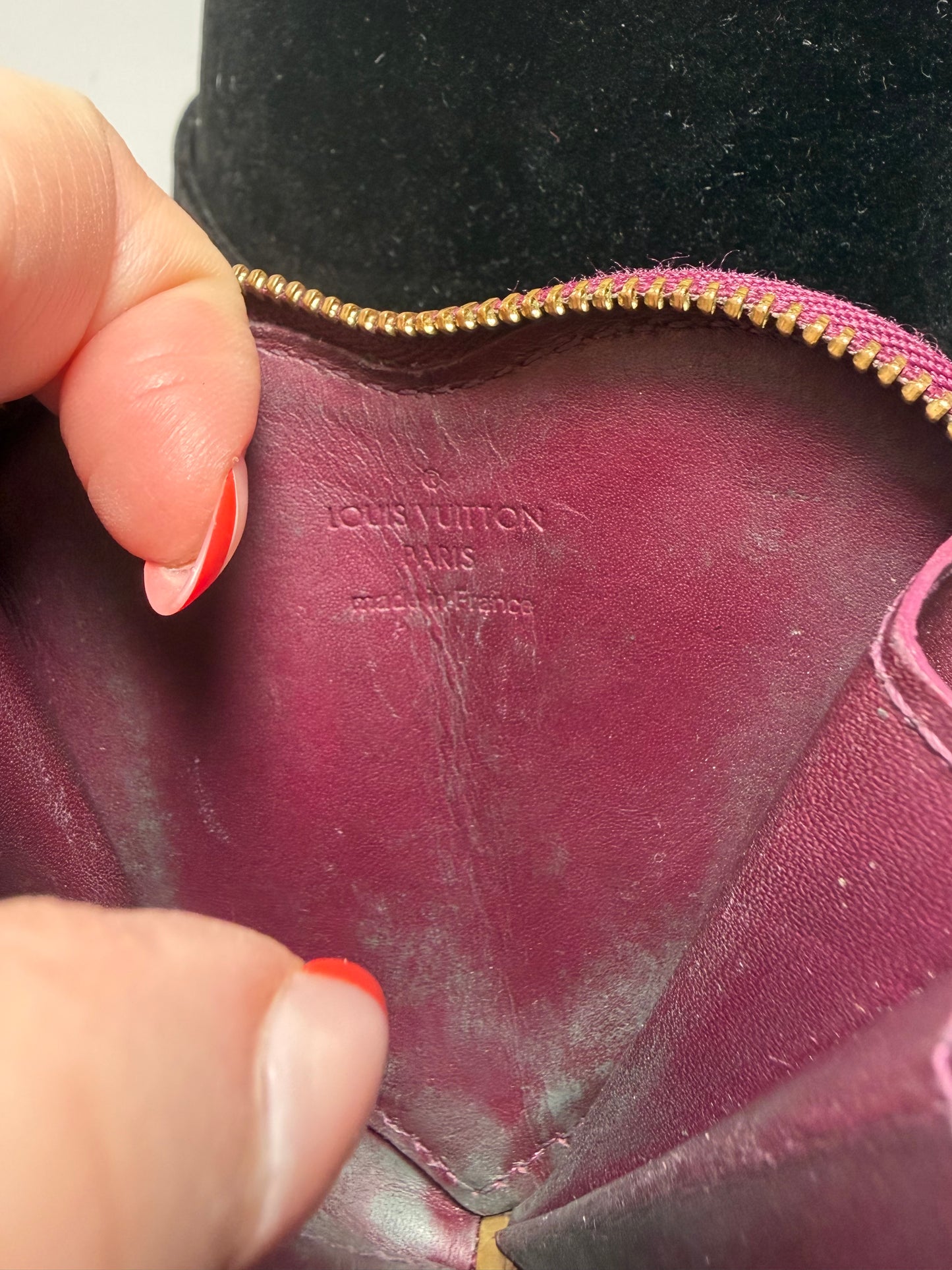 Louis Vuitton Monogram Vernis Heart Coin Purse in Amarante Color