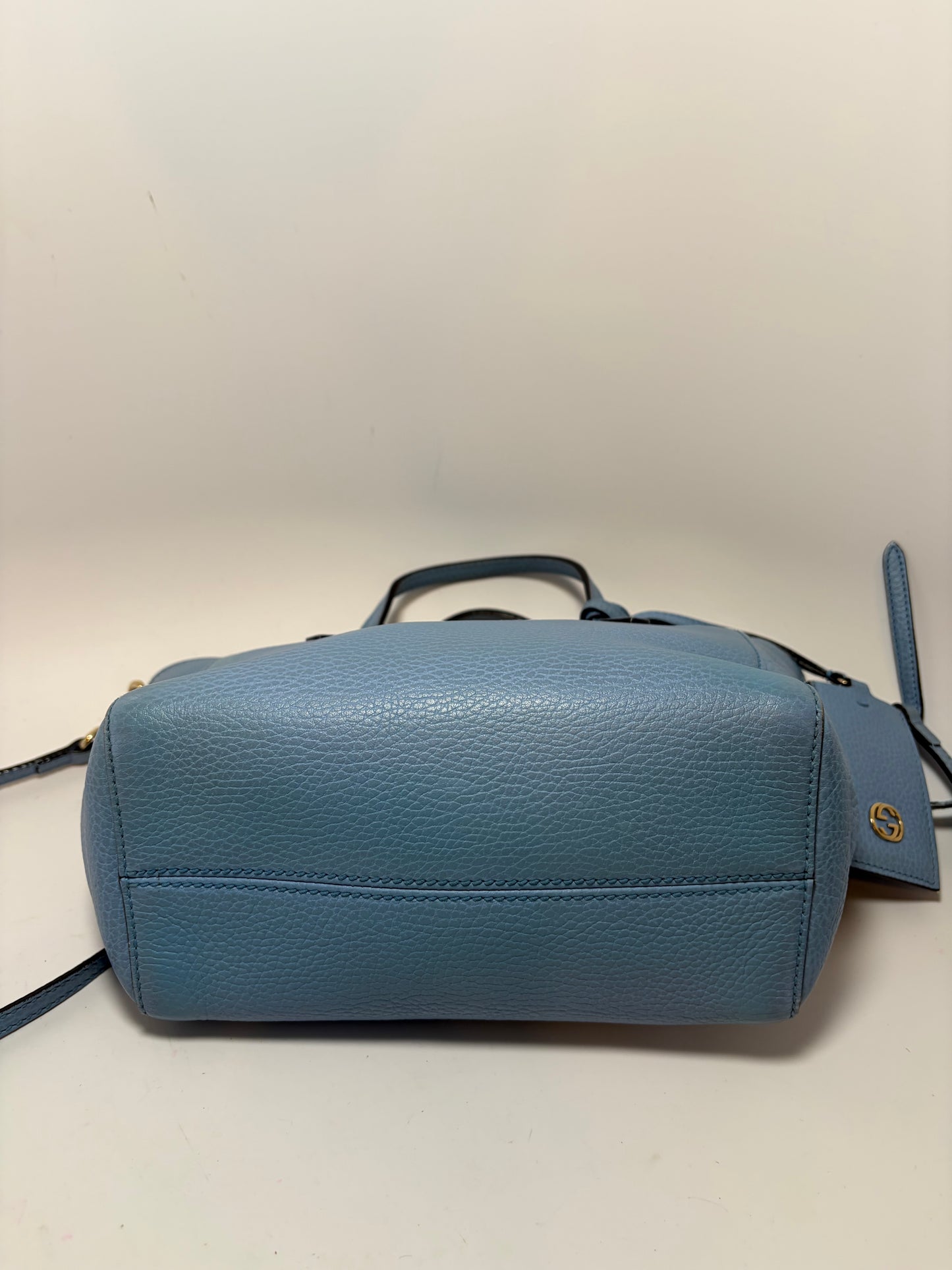 Gucci Mini Swing Tote Baby Blue Pebble Leather w/Crossbody Strap