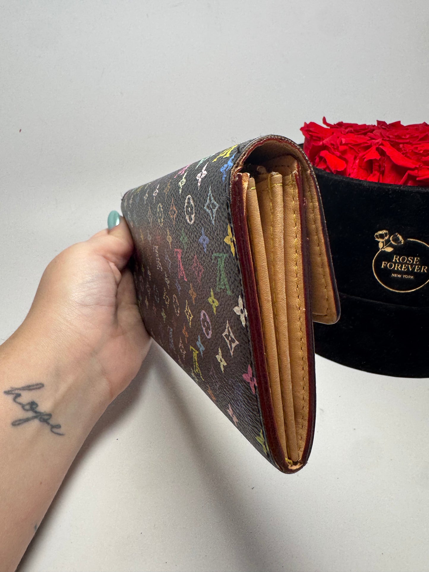 Louis Vuitton Black Multicolor Sarah Wallet Murakami Piece Fair Condition