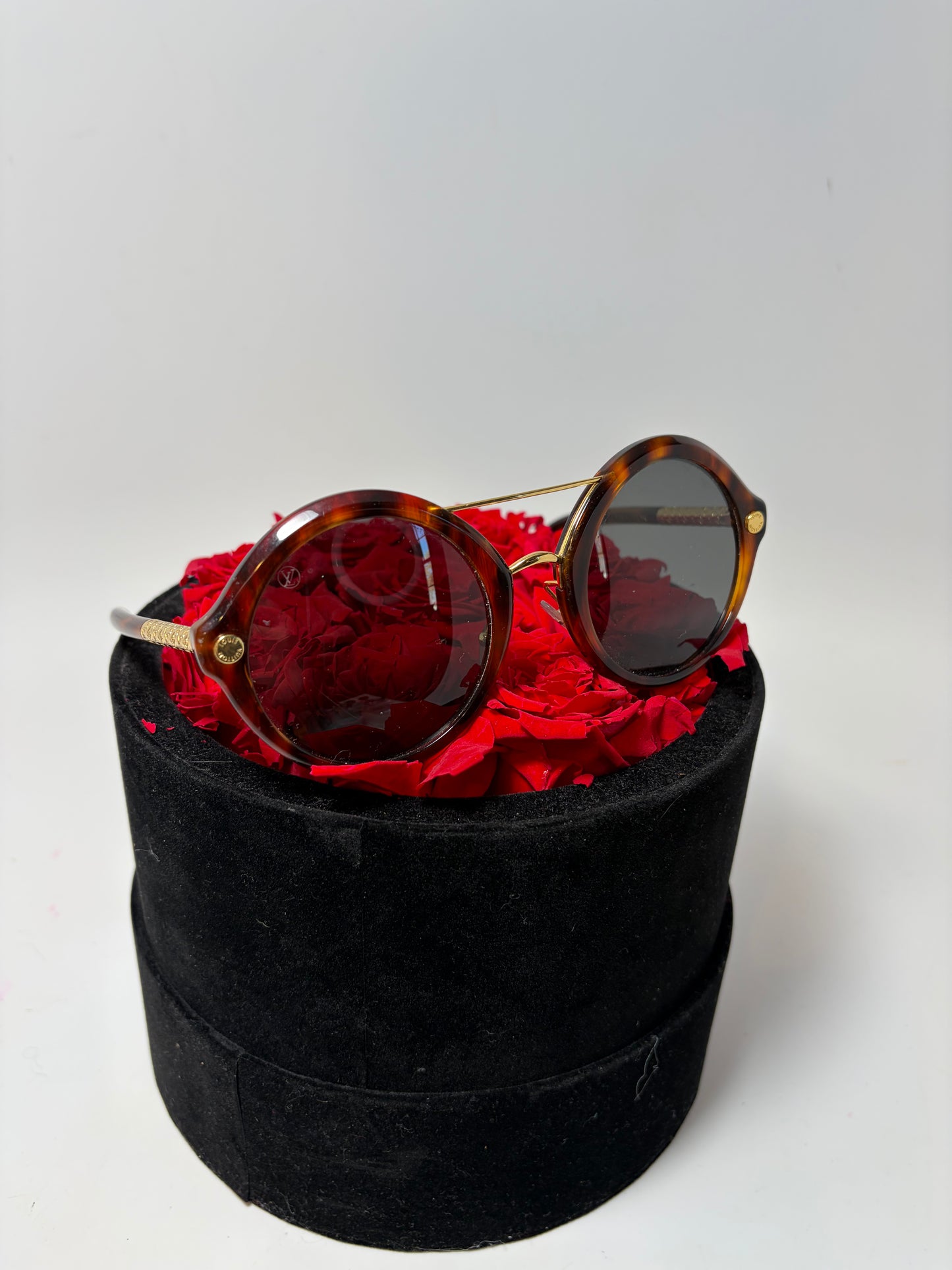 Louis Vuitton Brown Tortoise Round Sunglasses with Gold Monogram Details