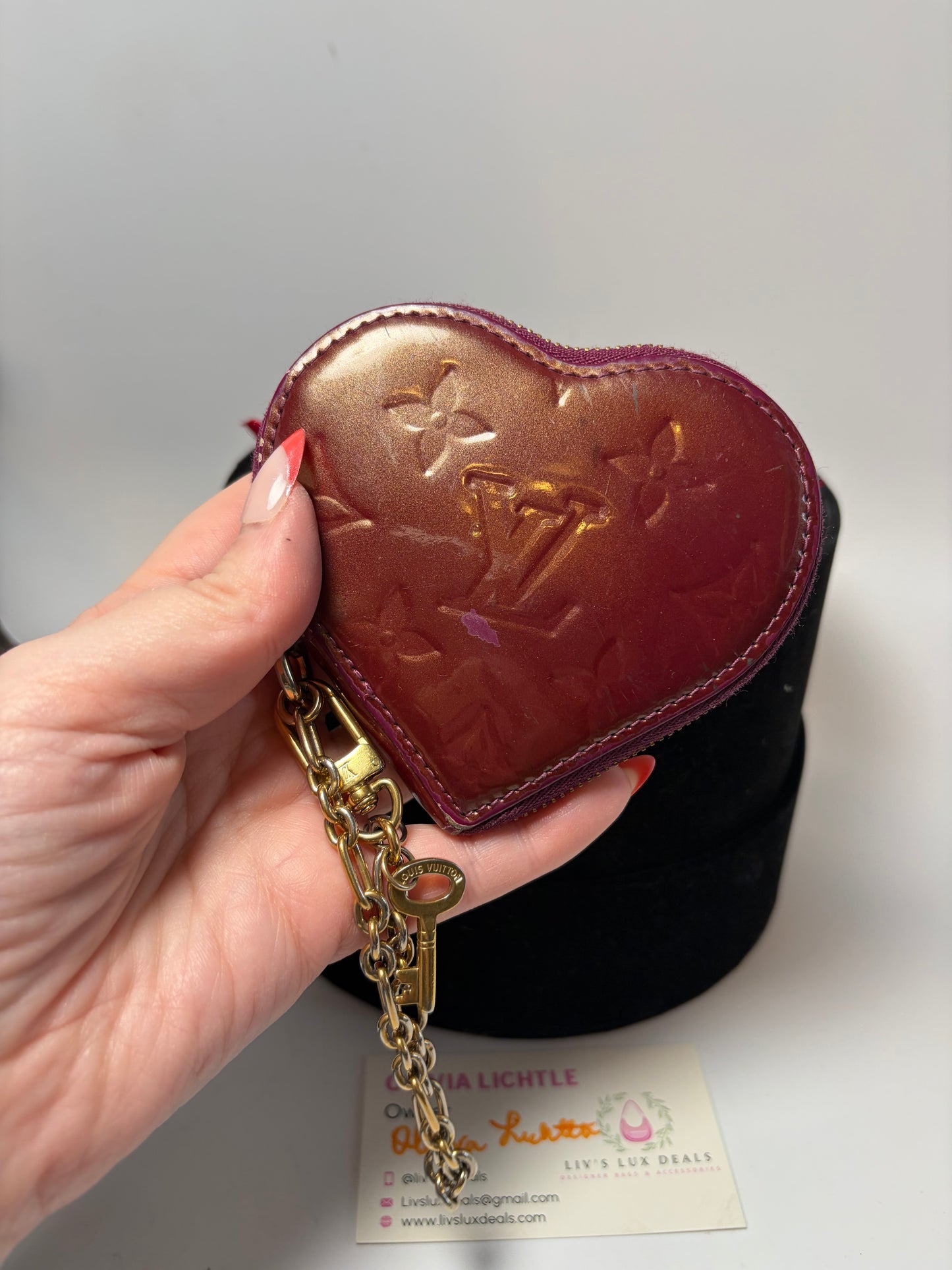Louis Vuitton Monogram Vernis Heart Coin Purse in Amarante Color