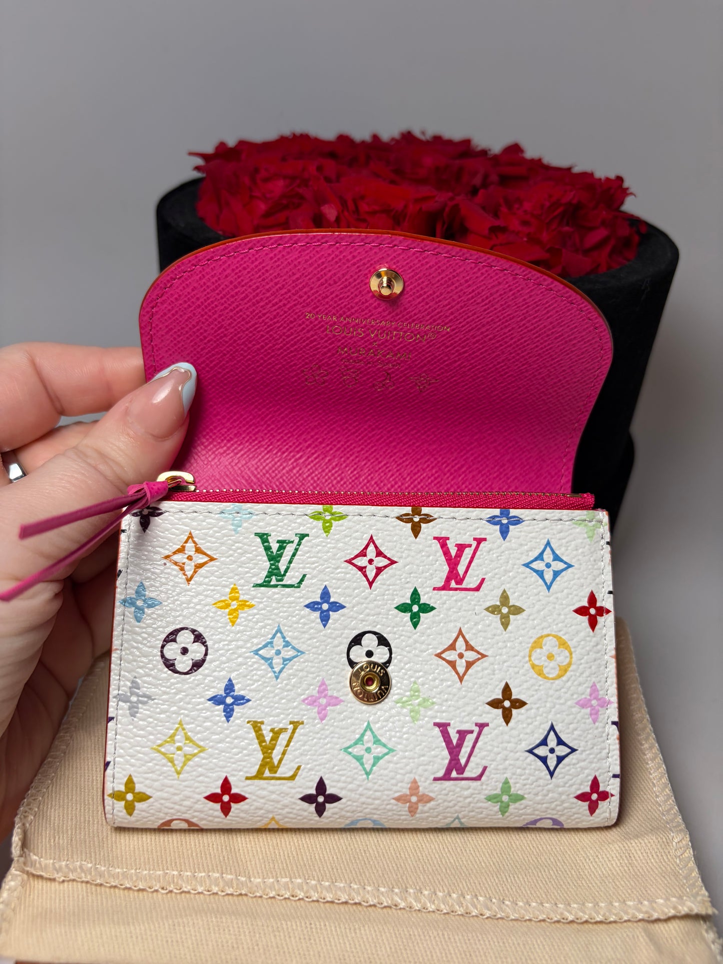 Louis Vuitton LV X TM Rosalie Coin Purse Multicolor Canvas with Hot Pink Interior NEW