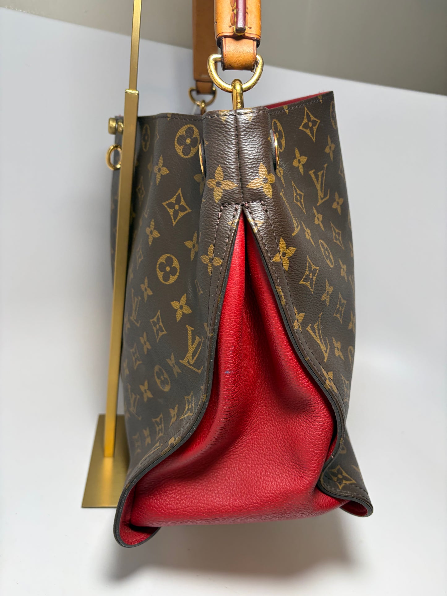 Louis Vuitton Gaia Brown Monogram Shoulder Bag w/Red Leather