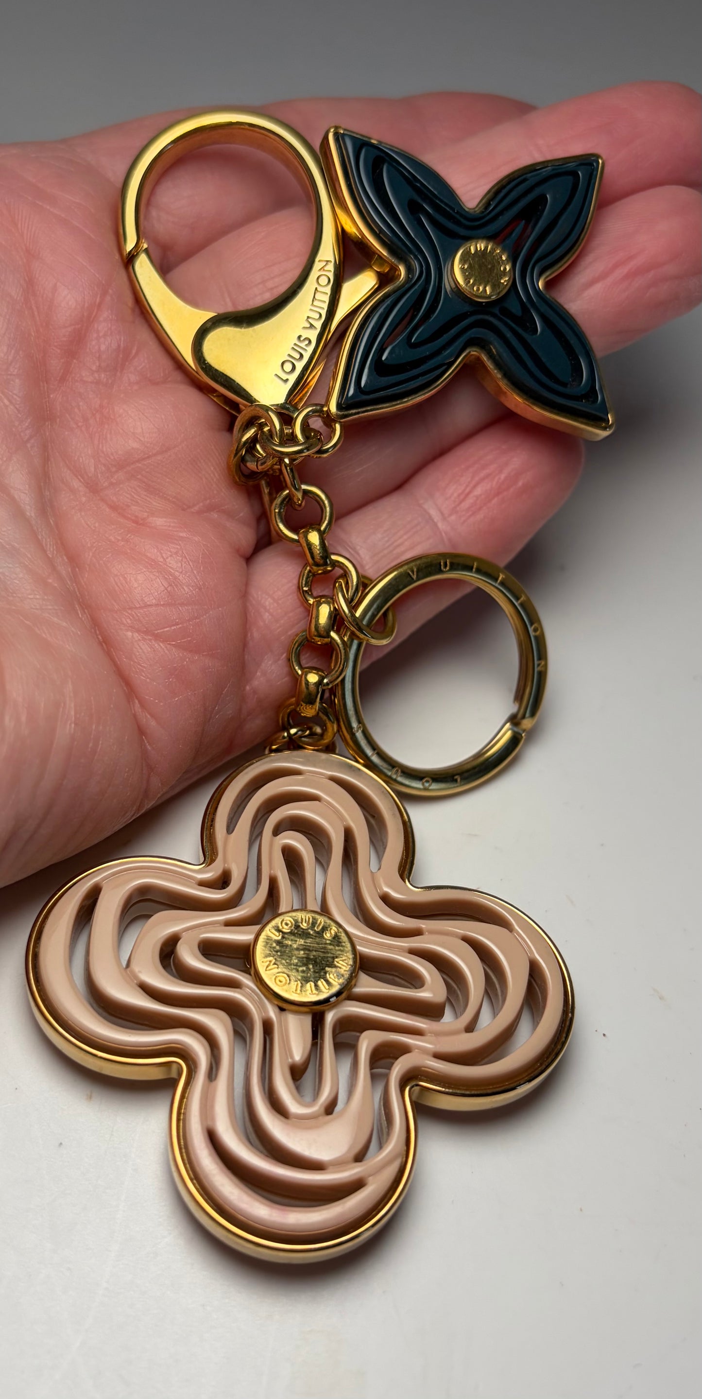 Louis Vuitton Resin Naïf Flower Pink, Black & Gold Bag Charm w/box