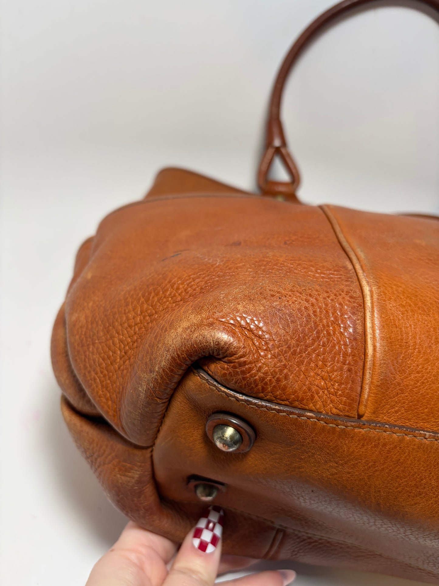 Burberry Large Pebbled Leather Tote W/Plaid Check Interior