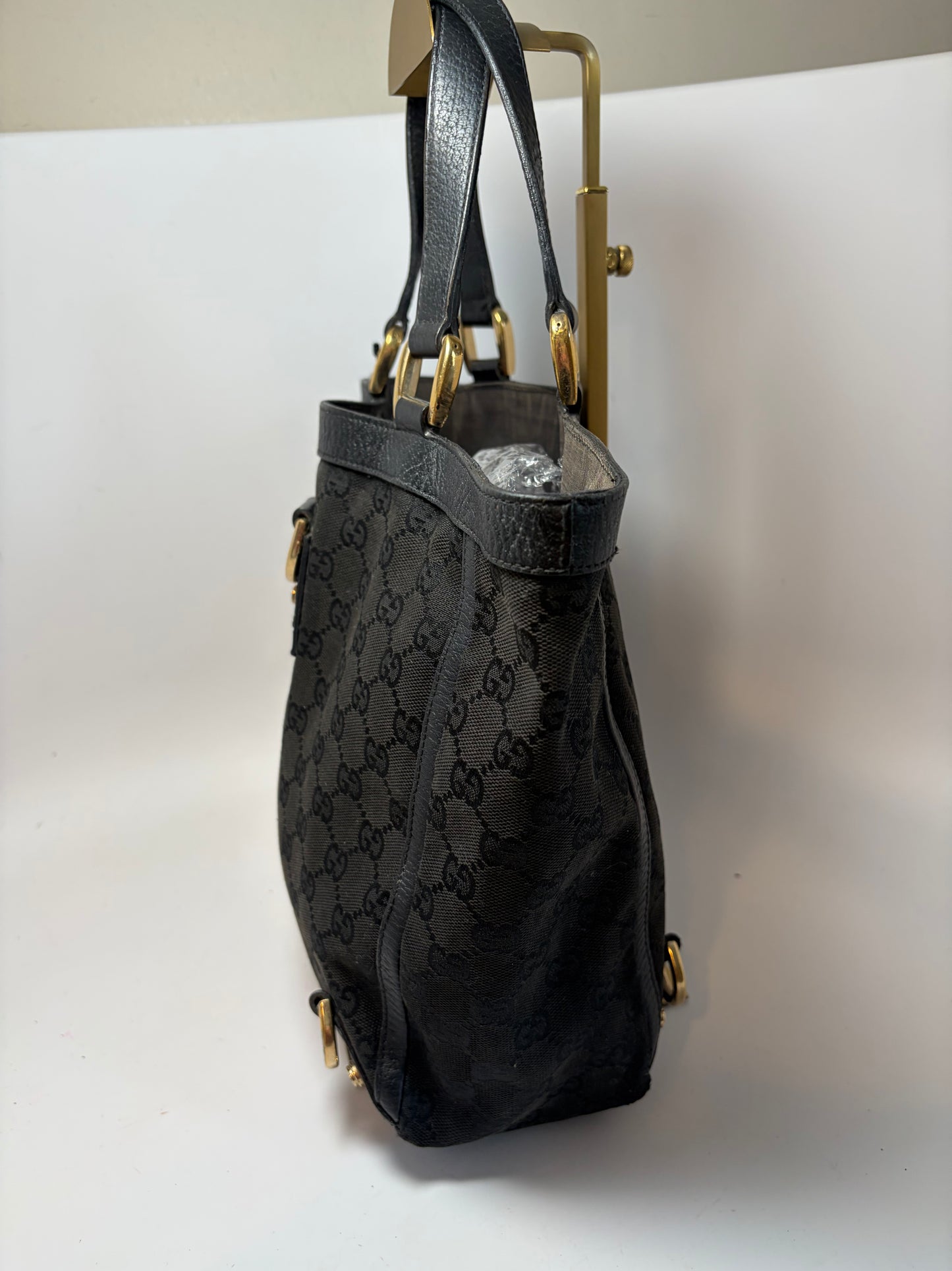 Gucci Abbey Tote Black GG Monogram Canvas & Leather comes with certificate of authenticity from Entrupy