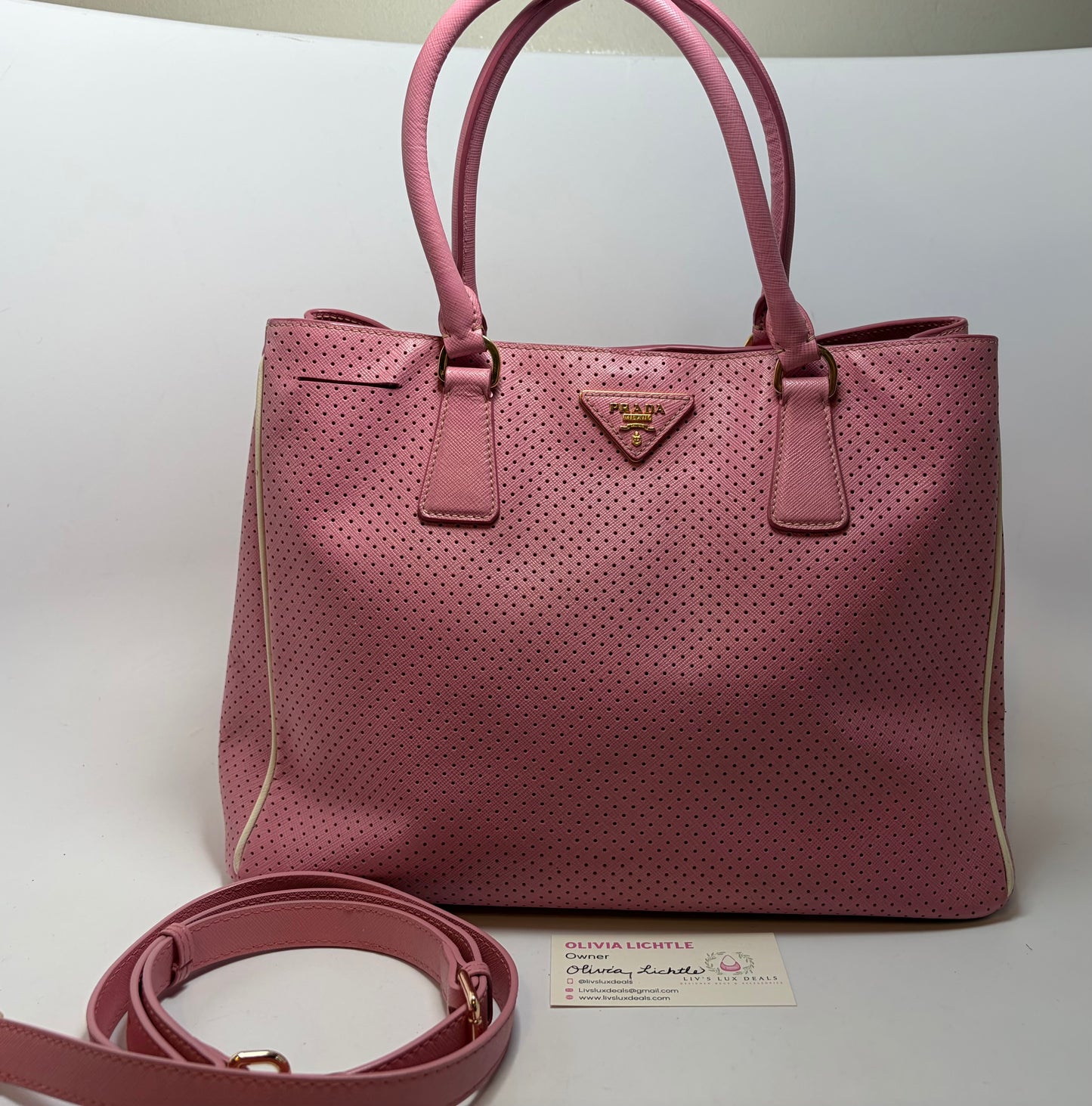 Prada Galleria Pink Perforated Leather Bag with Leather w/ Strap