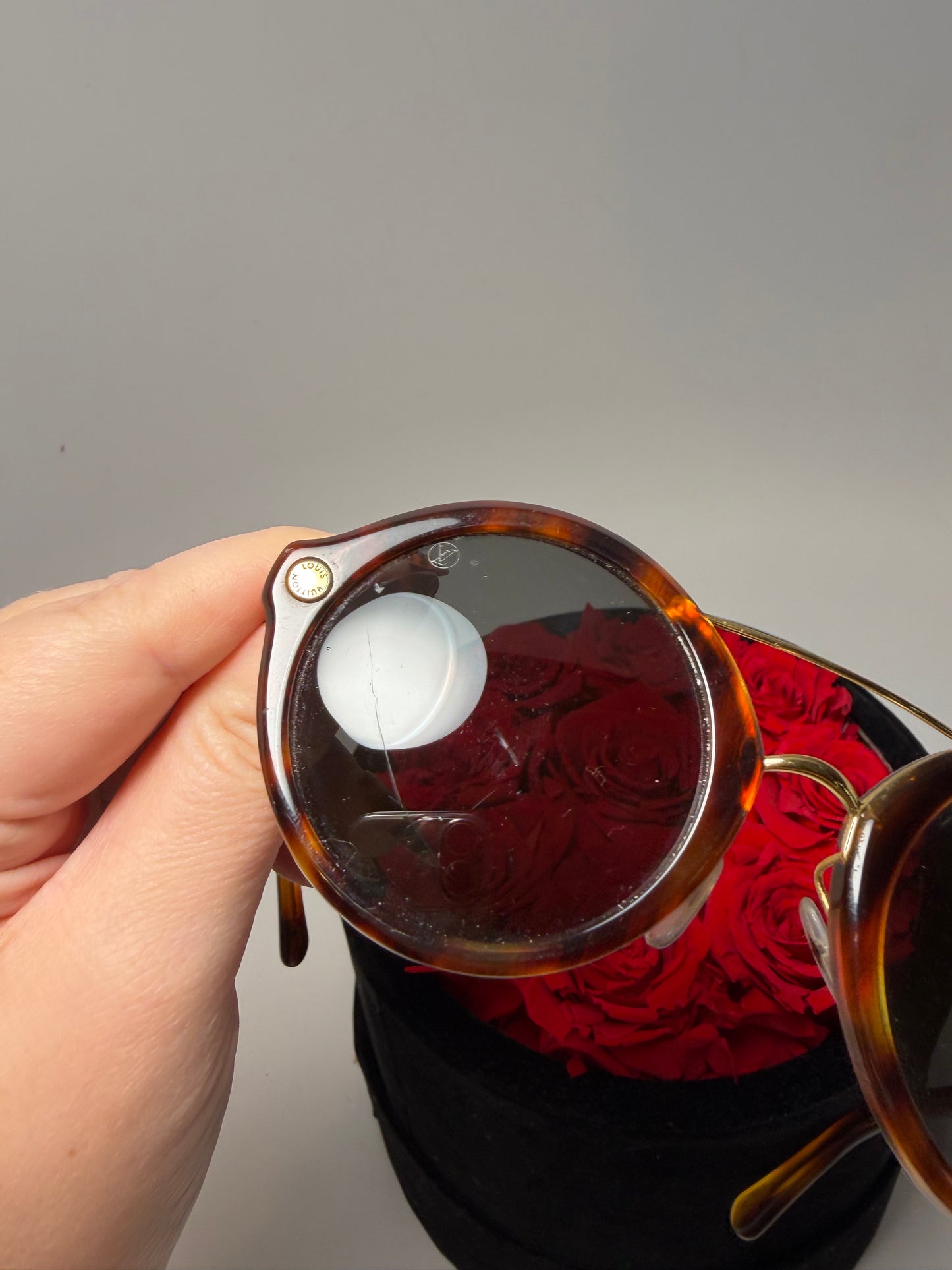 Louis Vuitton Brown Tortoise Round Sunglasses with Gold Monogram Details