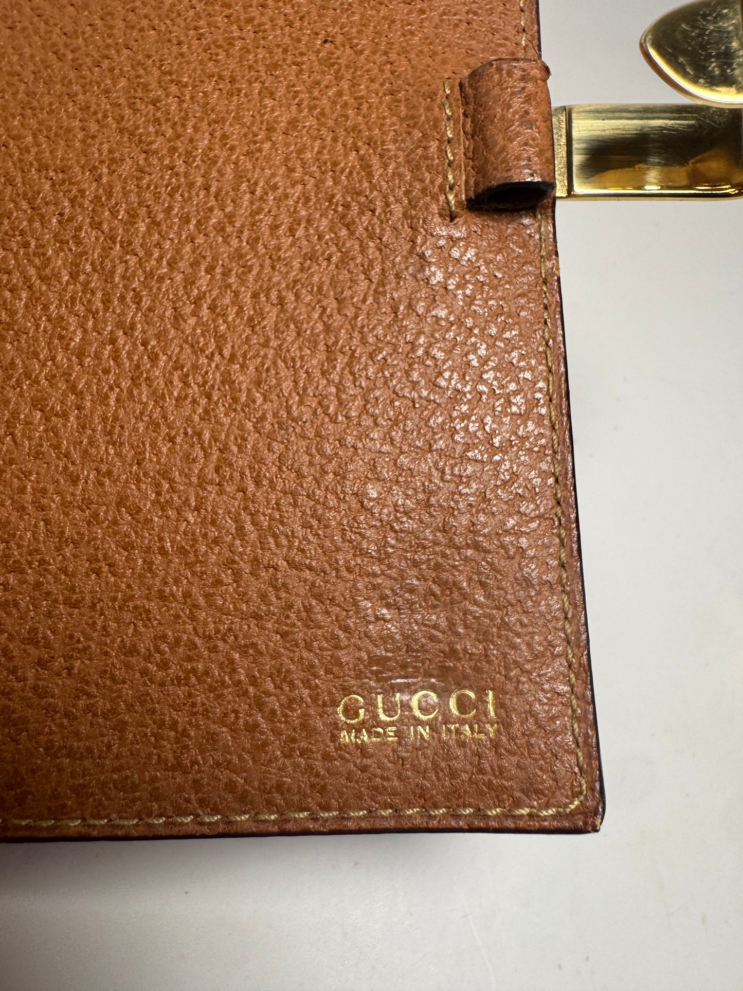 Gucci Brown Leather Agenda/Diary Cover w/6 Rings (Holds Passport)