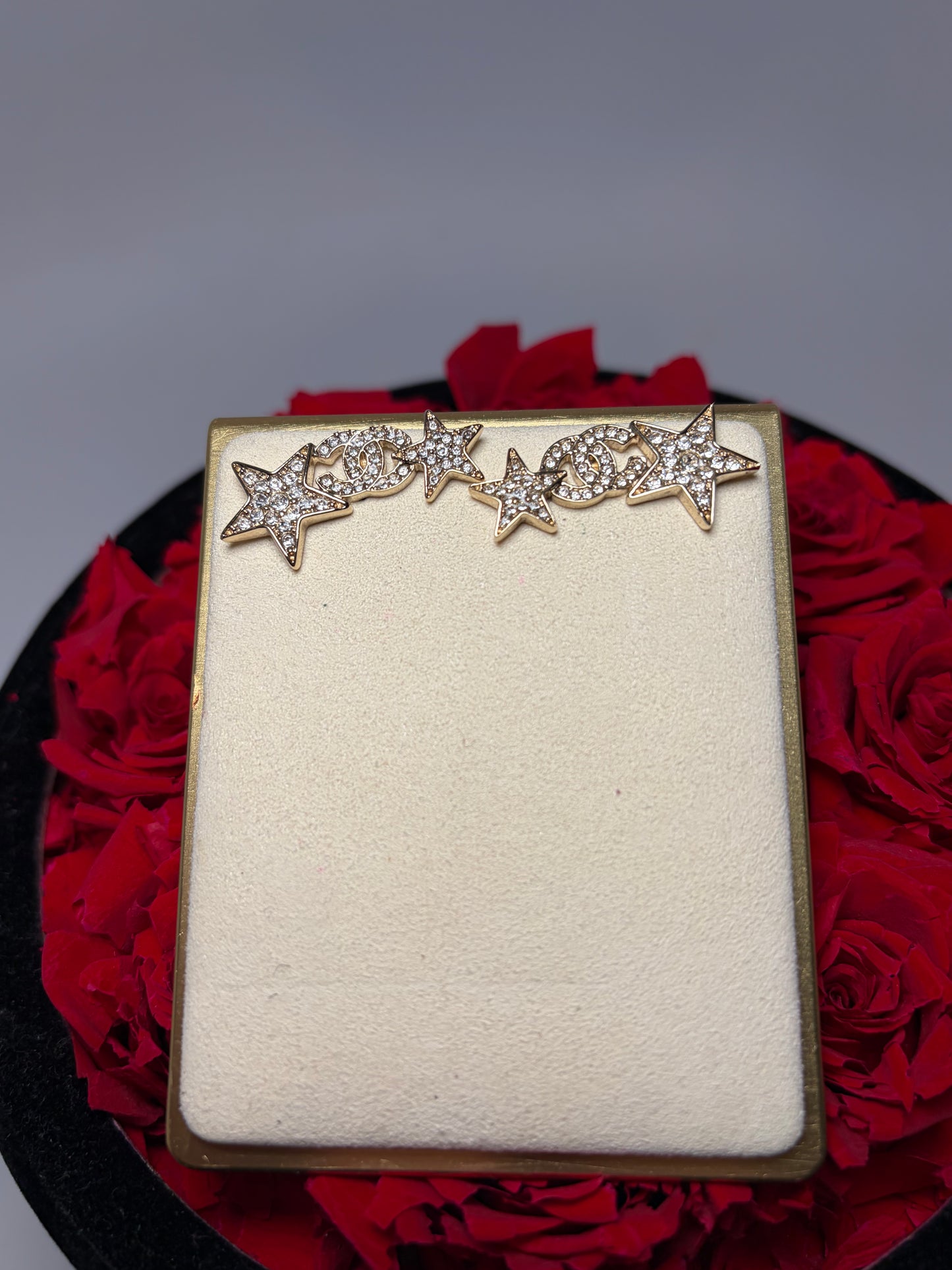 Chanel CC Gold Double Star Earrings