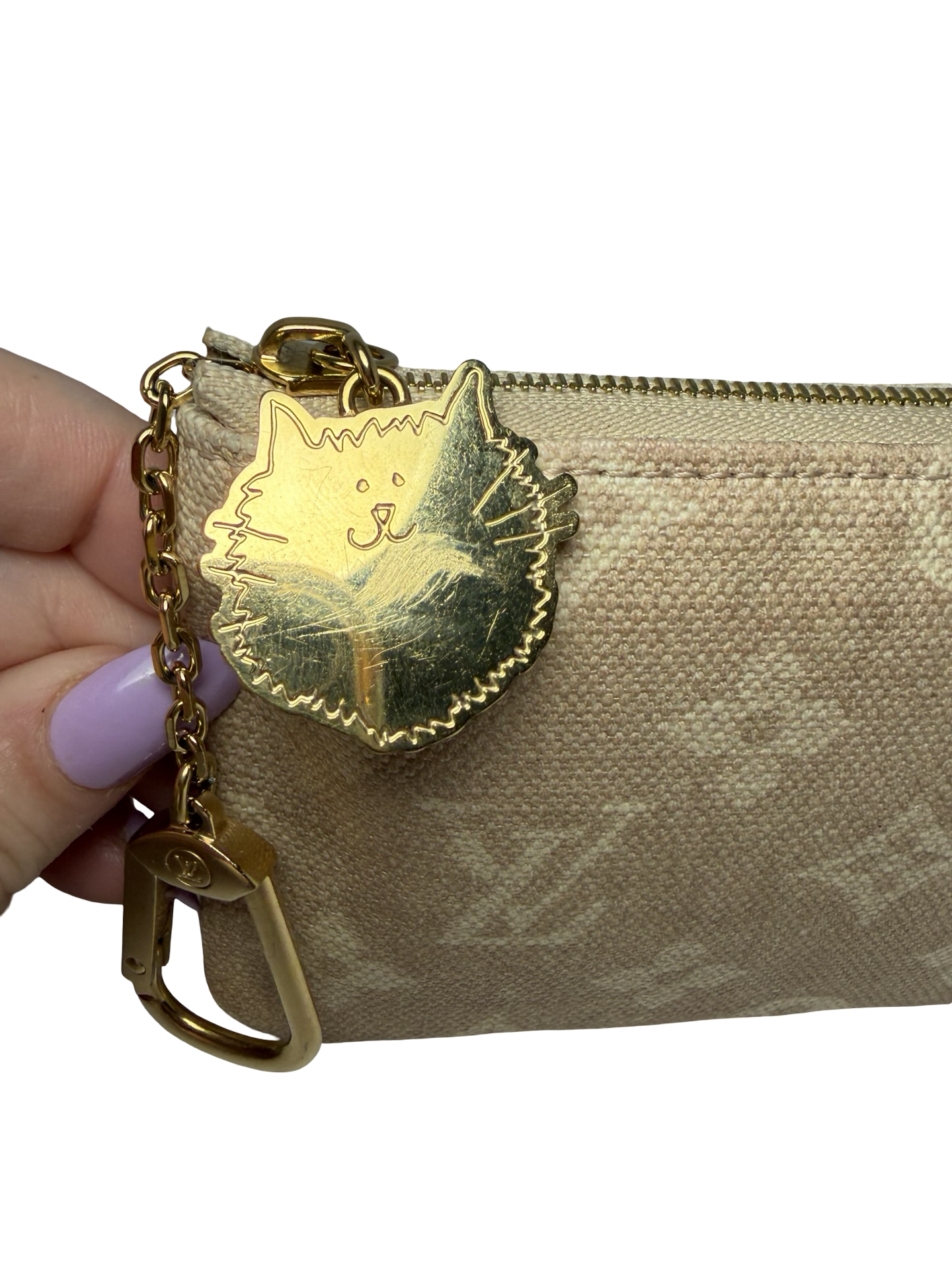 Louis Vuitton x Grace Coddington Meowgram Cat Key Pouch Small Size w/Cat motif zipper & design interior