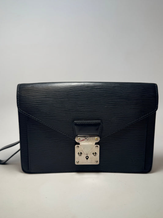Louis Vuitton Pochette Sellier Black Epi Leather Clutchw/Silver Hardware