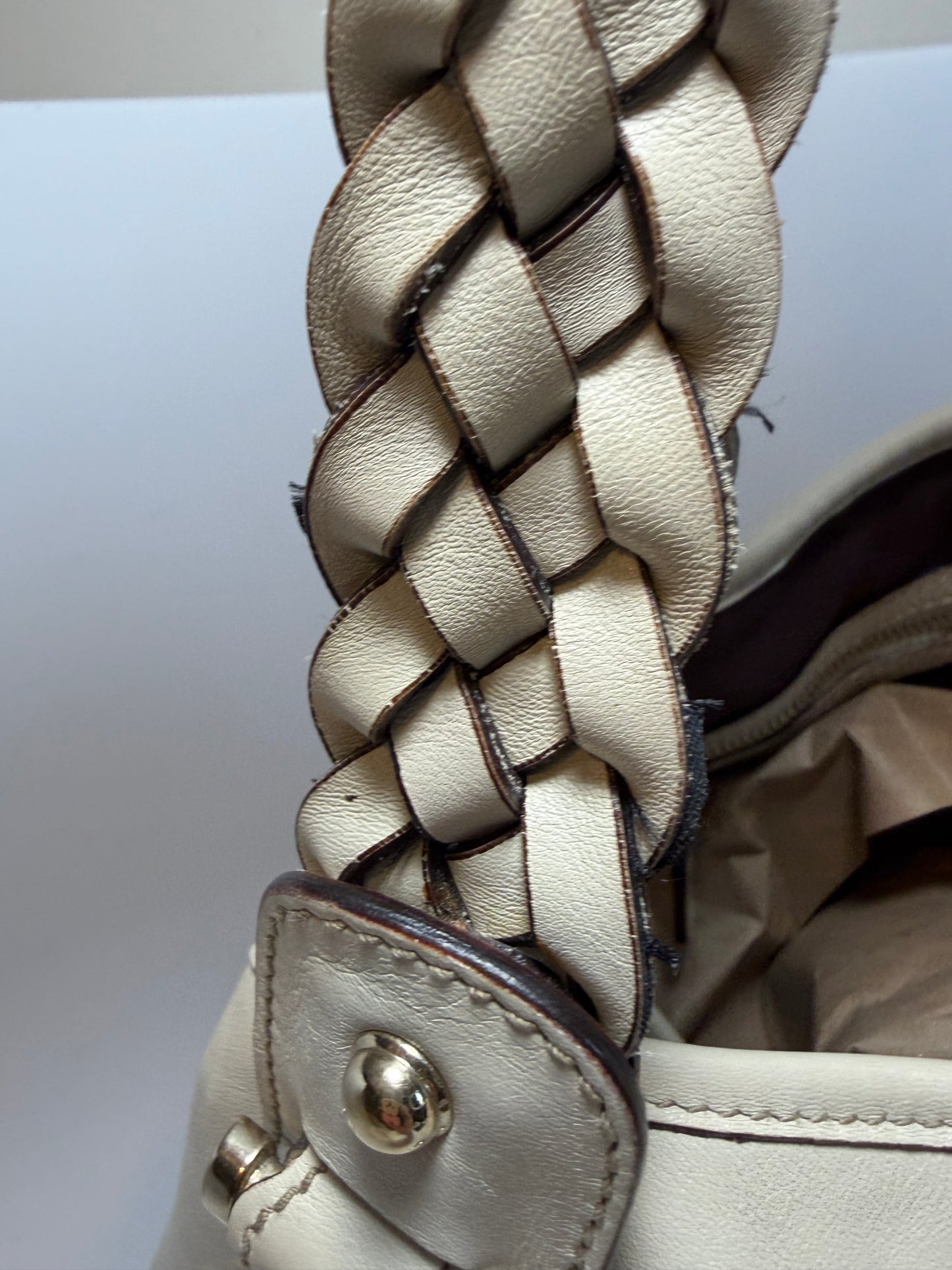 Gucci Pelham Shoulder Bag Ivory Leather w/Braided Handle