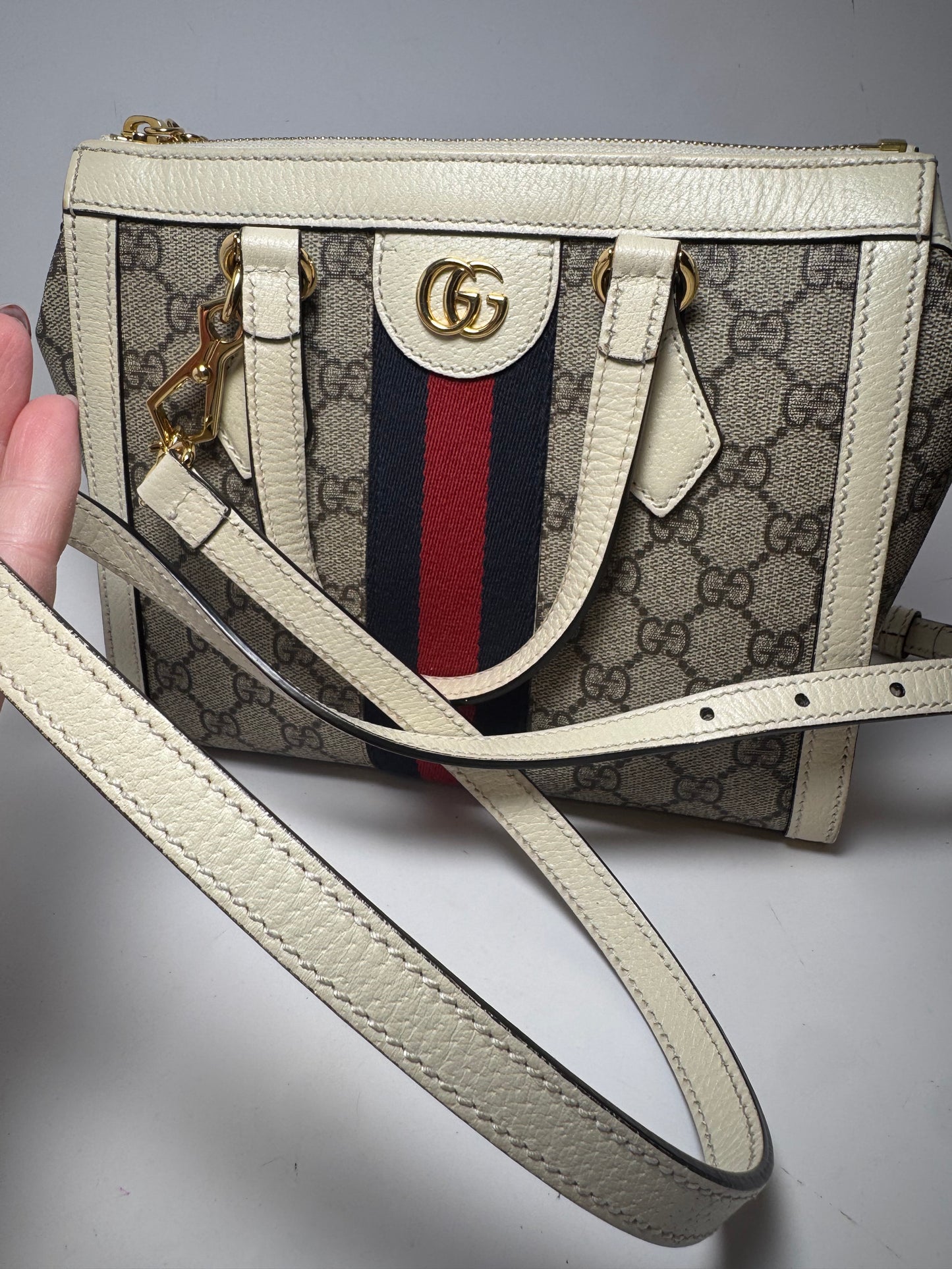 Gucci Ophidia Small GG Tote Leather & Canvas Crossbody Strap
