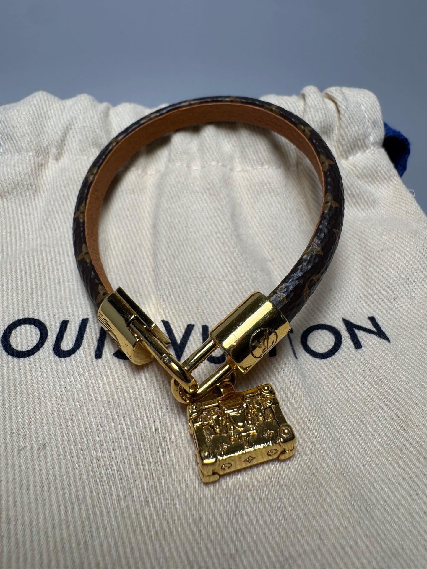 Louis Vuitton Petite Malle Trunk Bracelet Gold & Monogram w/Certificate of Authenticity