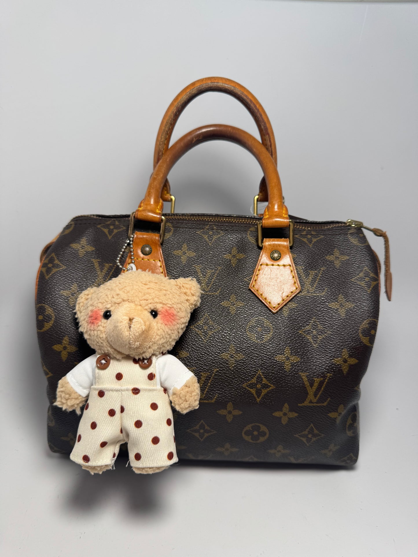 Teddy Bear Bag Charm w/Polka Dot Overalls | Plushy Bag Charm NEW Coquette Y2K- Non branded