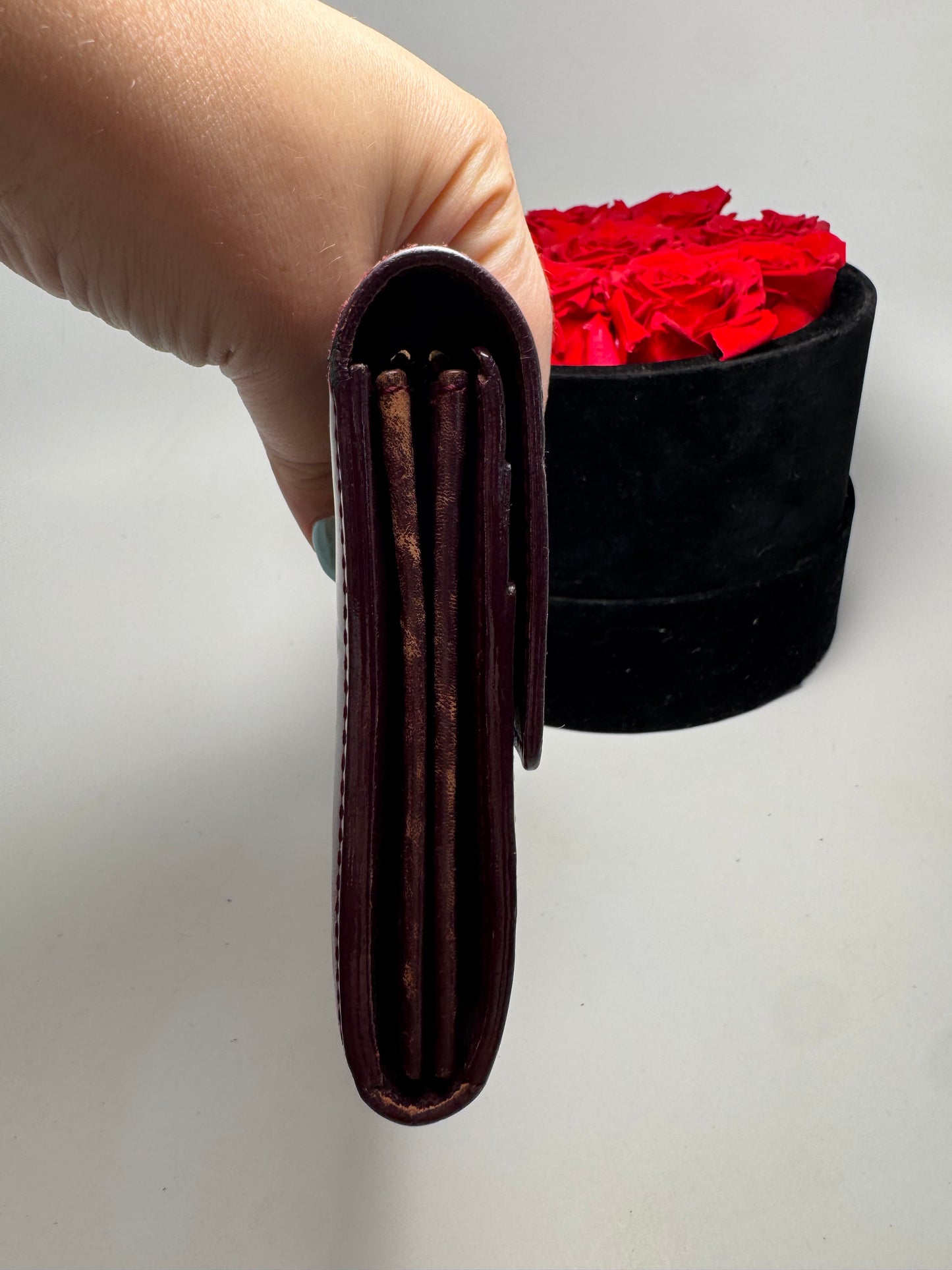 Louis Vuitton Sarah Vernis Leather Burgundy Wallet- Fair Condition