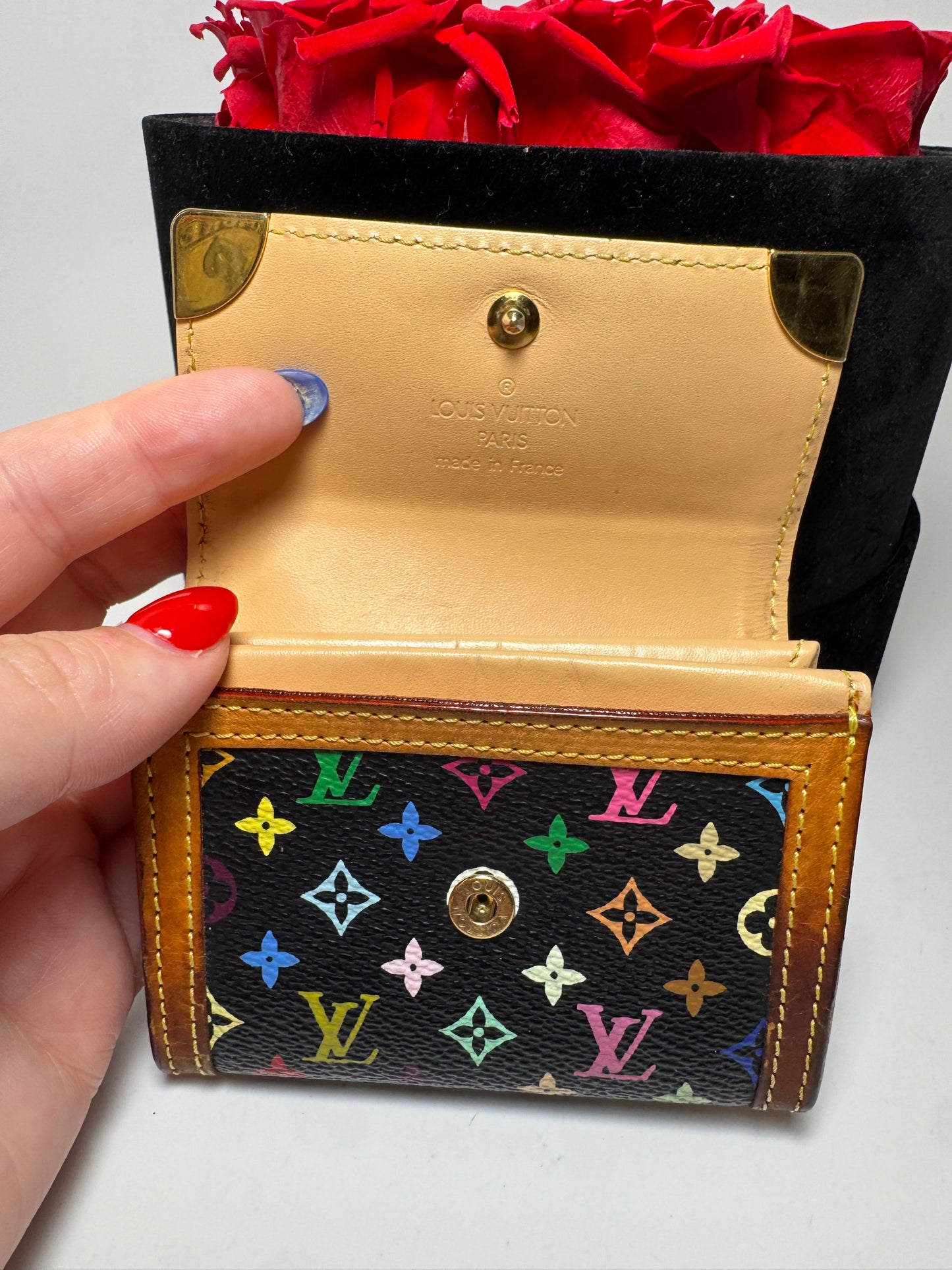Louis Vuitton x Murakami Black Multicolor Monogram Porte Monnaie Plat Coin Purse Wallet