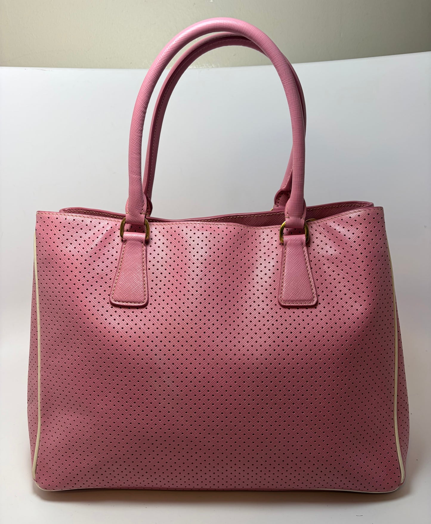 Prada Galleria Pink Perforated Leather Bag with Leather w/ Strap