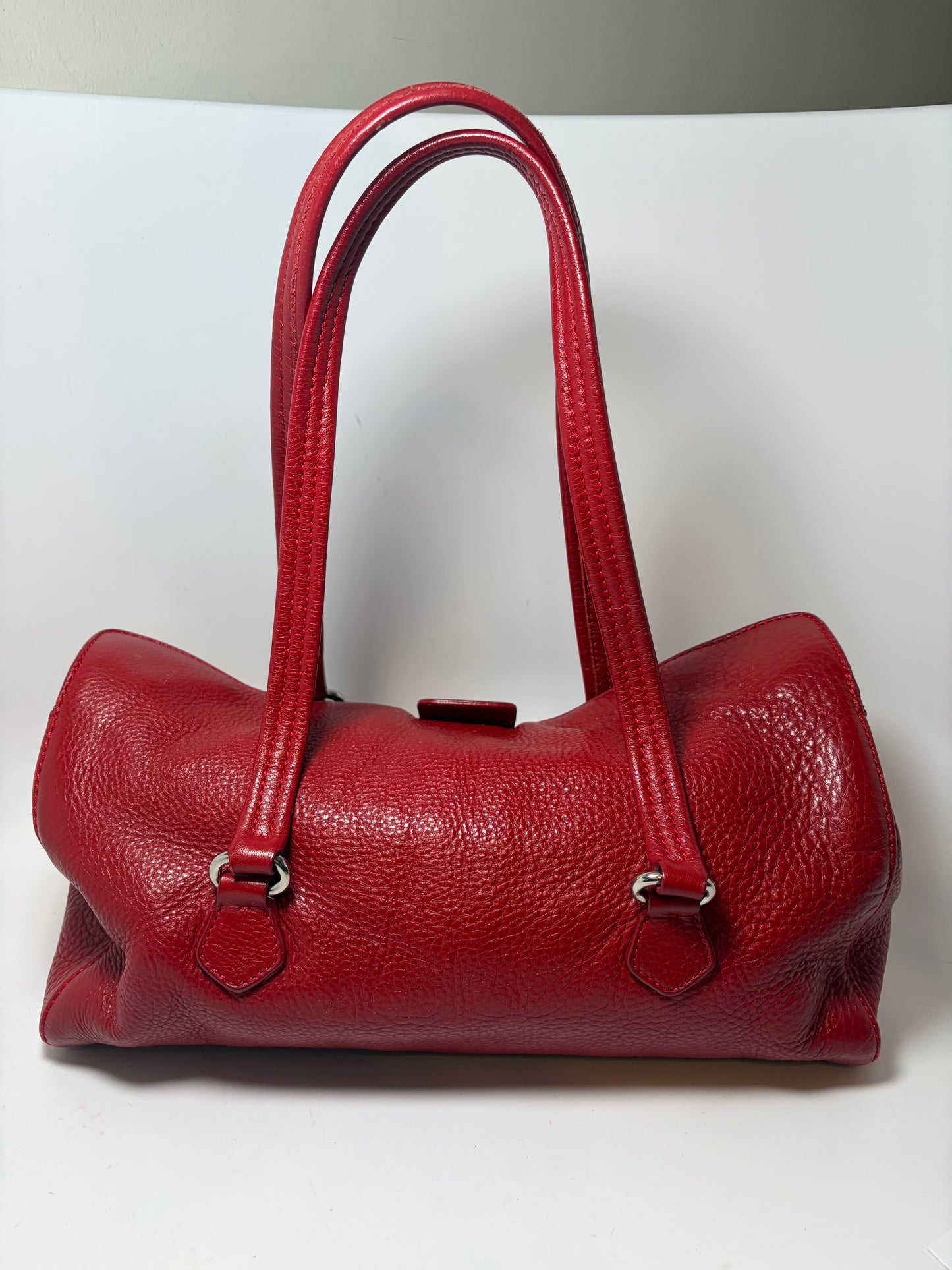 Prada Vitello Easy Rosso Red Leather East West Shoulder Bag