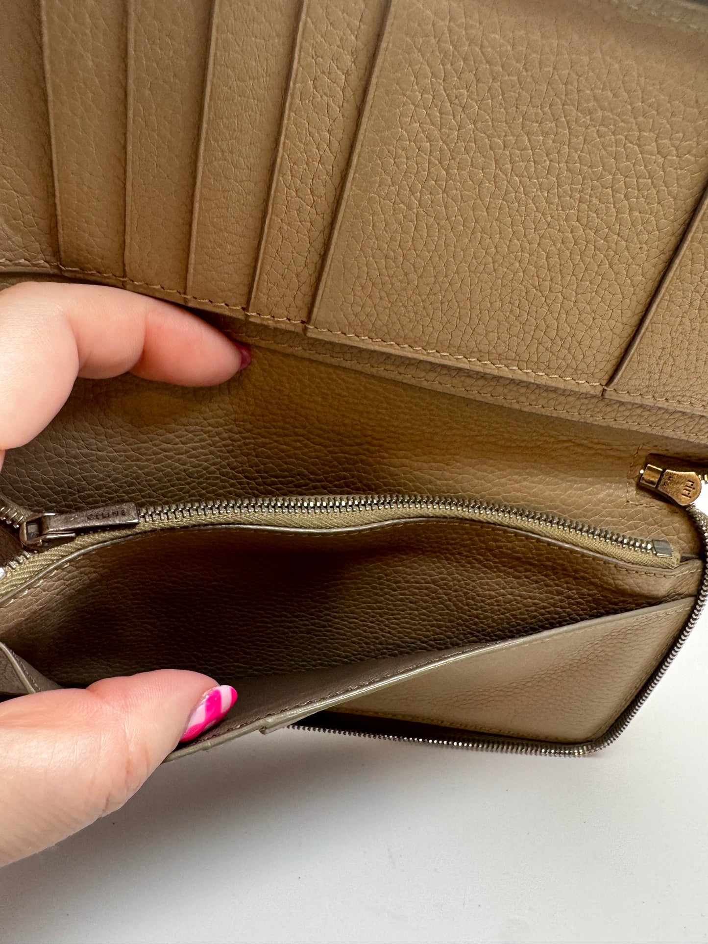 Celine Portefeuille Zip Around Taupe Pebbled Leather Wallet Luxury Wallet