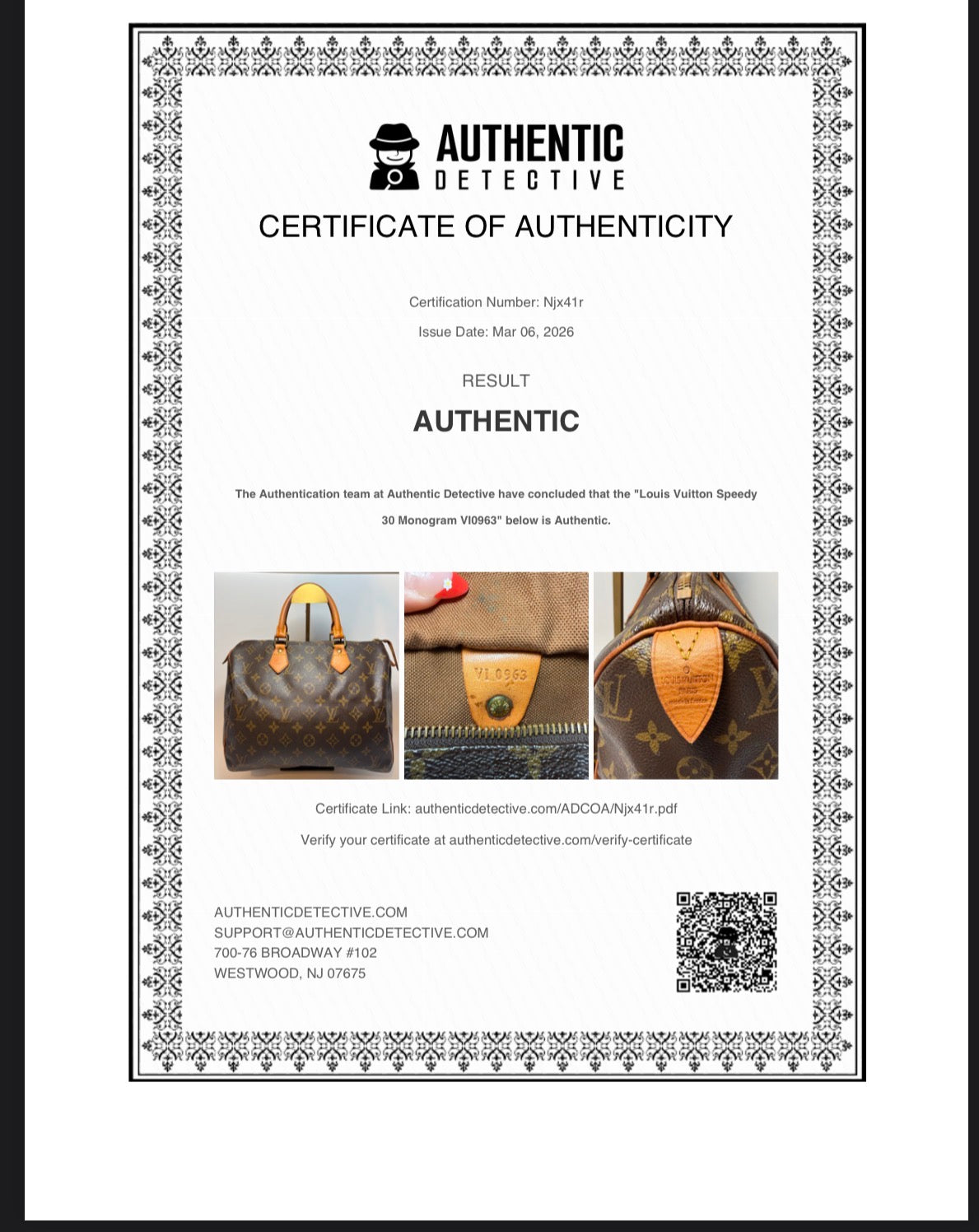 Louis Vuitton Speedy 30 Monogram, Made in France June 1993 w/Certificate of Authenticity