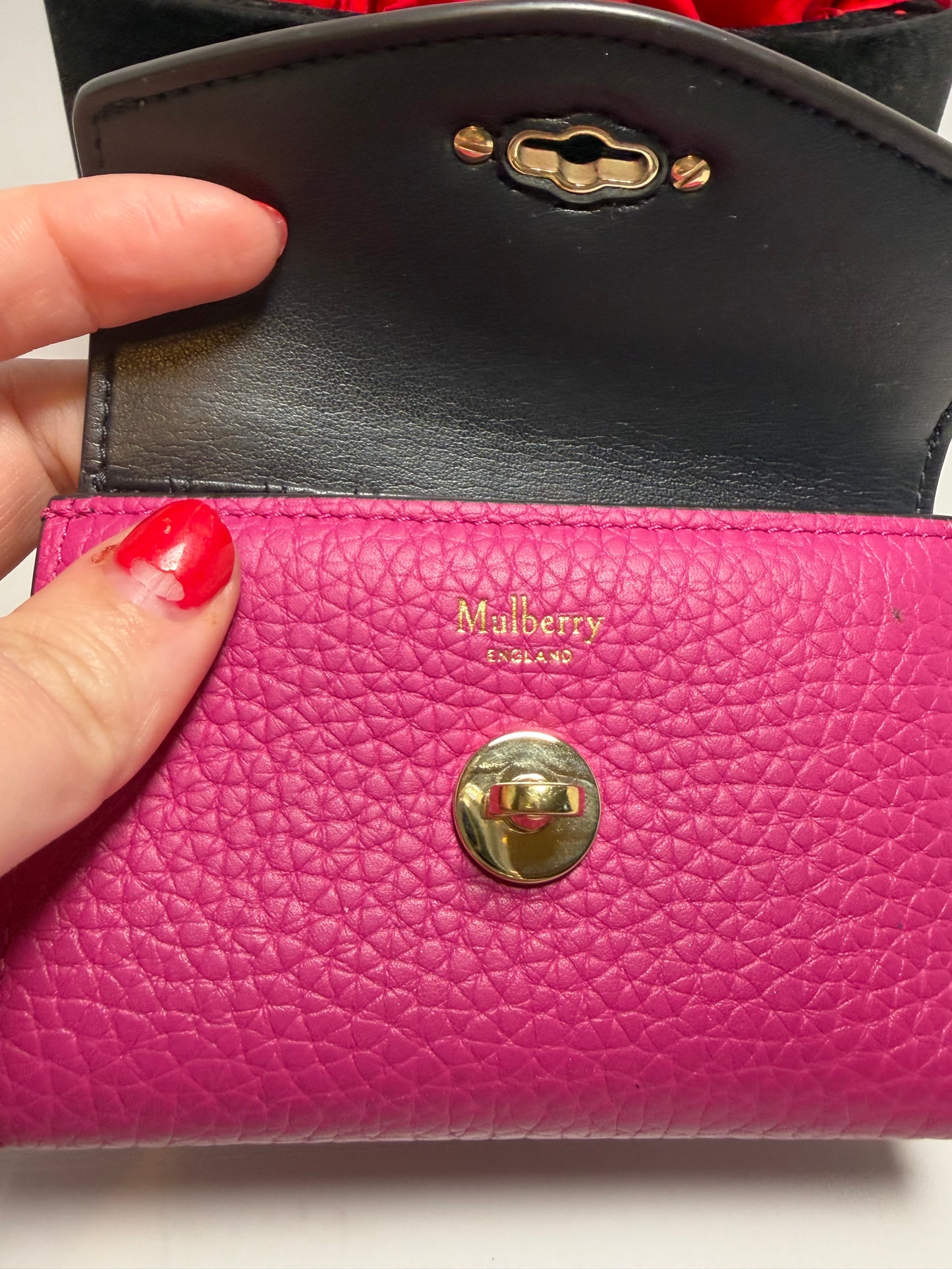 Mulberry Small Darley Hot Pink Pebbled Leather Turn Lock Wallet
