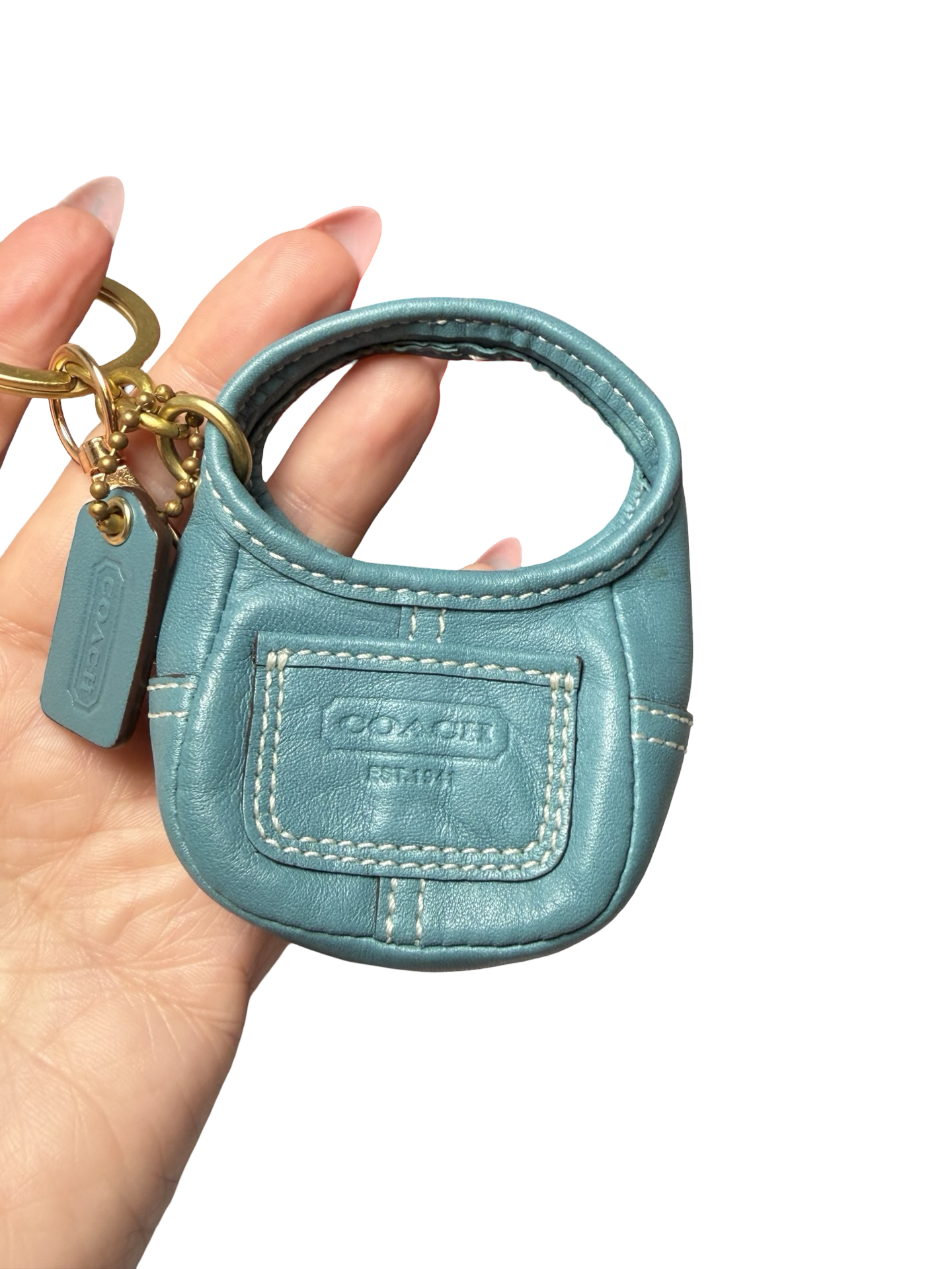 Vintage Coach Mini Hobo Ergo Key Ring/Bag Charm Blue Leather Mini Bag