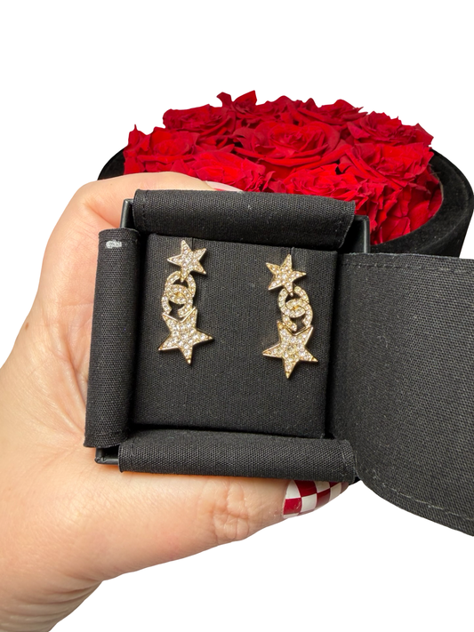 Chanel CC Gold Double Star Earrings