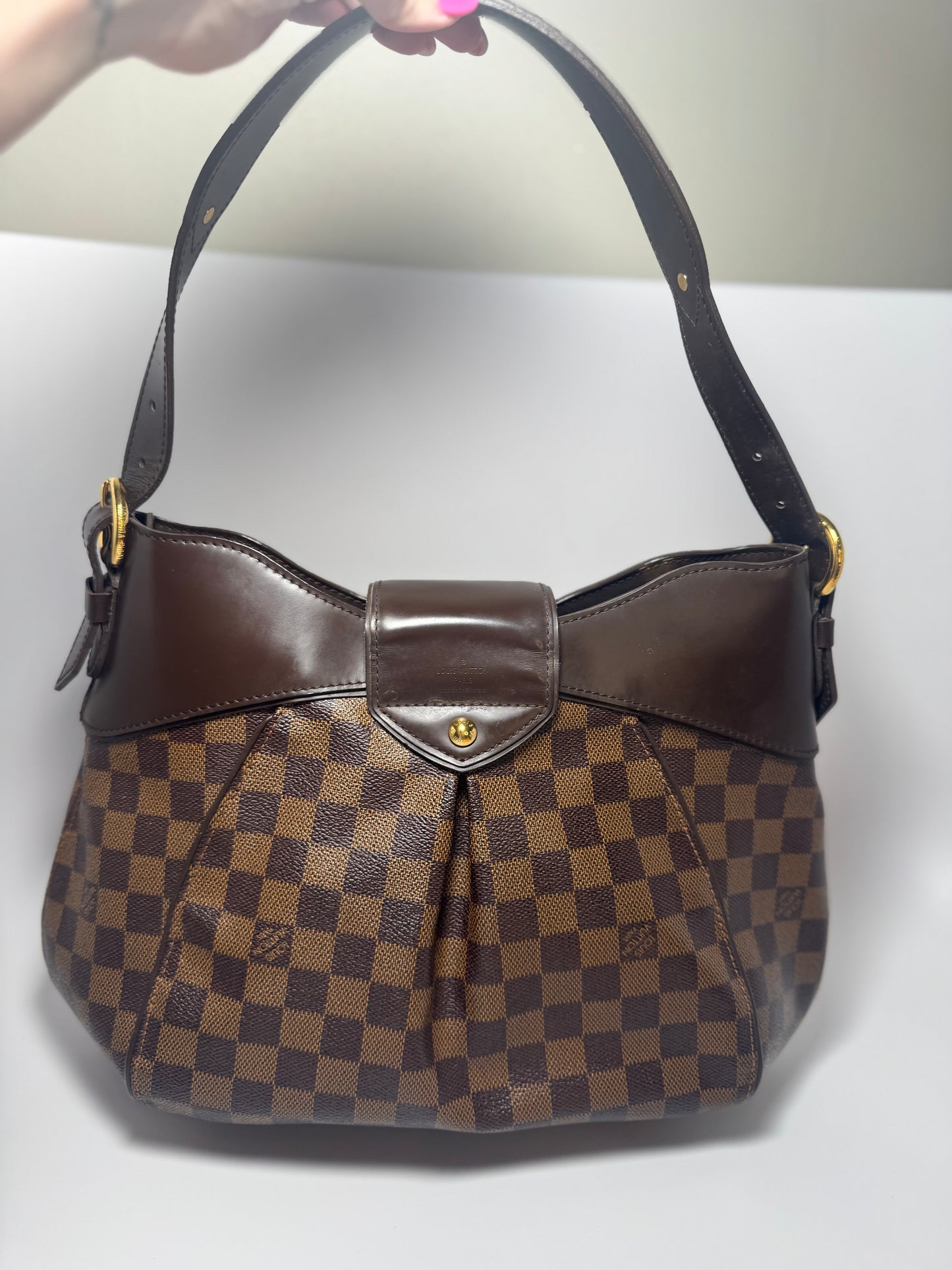 Louis Vuitton Sistina MM Damier Ebene Pleated Shoulder Bag