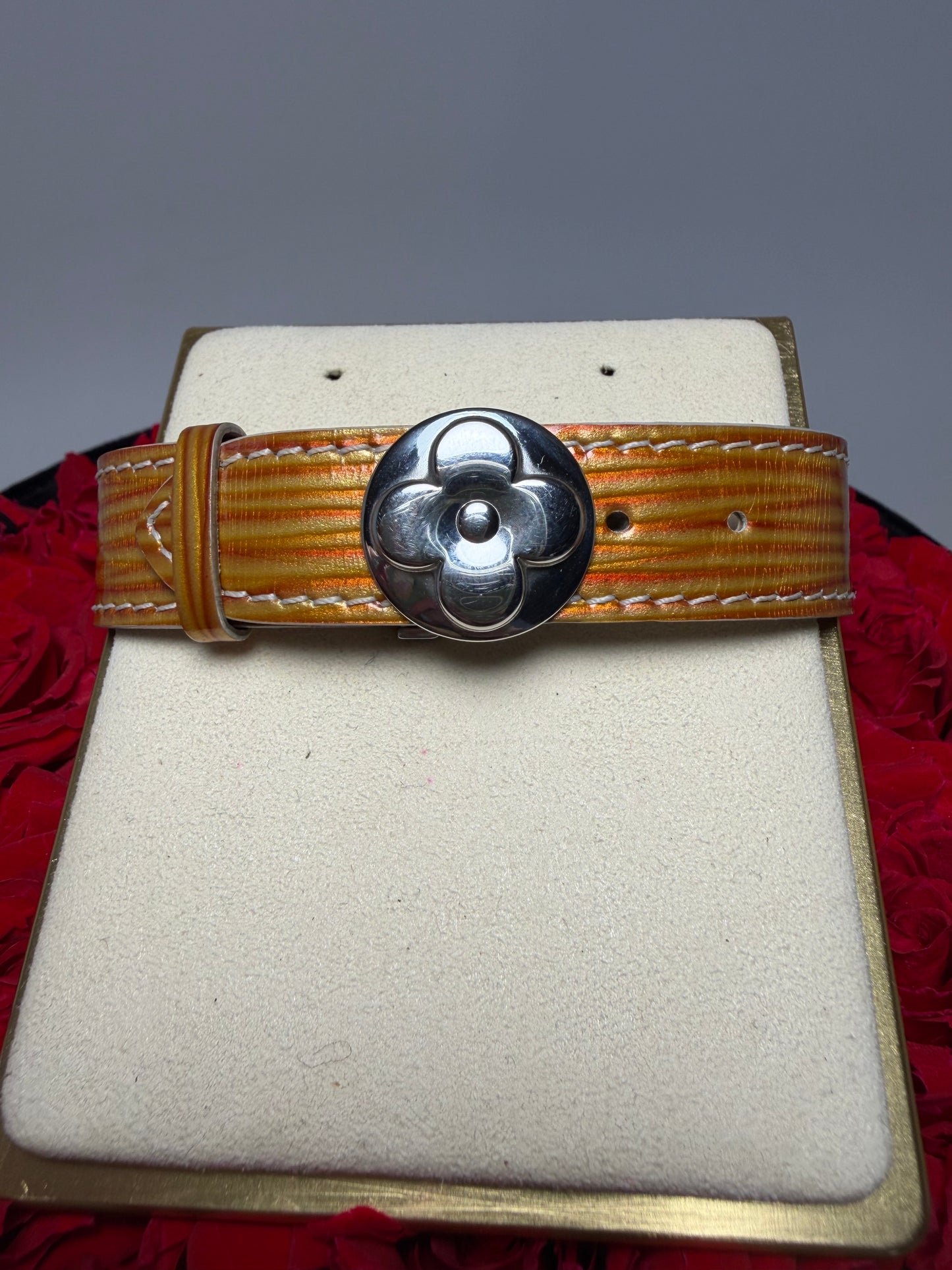 Louis Vuitton Good Luck Bracelet Burnt Brown & Gold Epi Leather with Silver Hardware comes w/dust bag