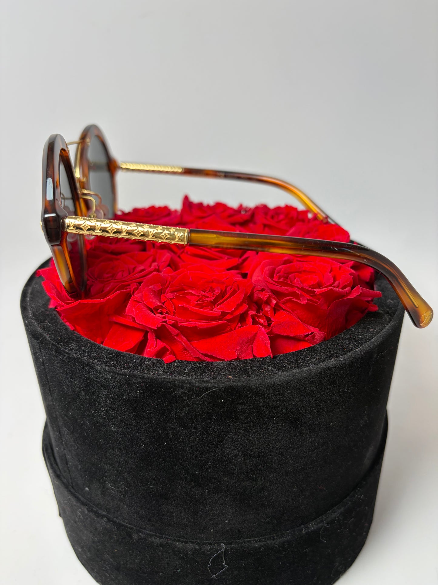 Louis Vuitton Brown Tortoise Round Sunglasses with Gold Monogram Details