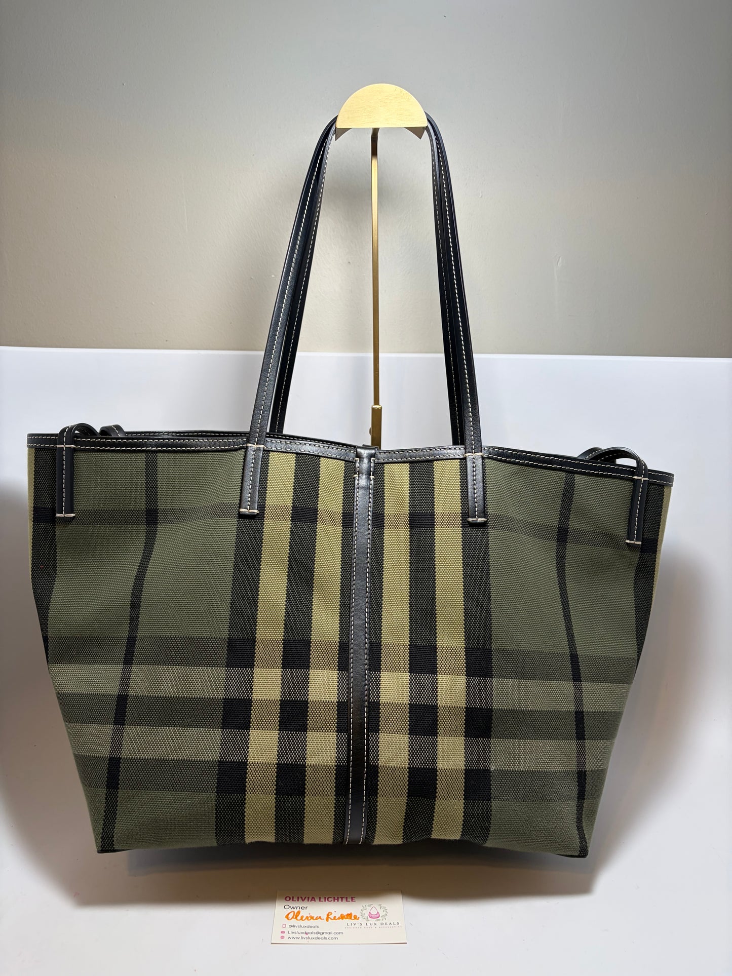 Burberry Check Canvas Tote Green & Khaki and Wristlet