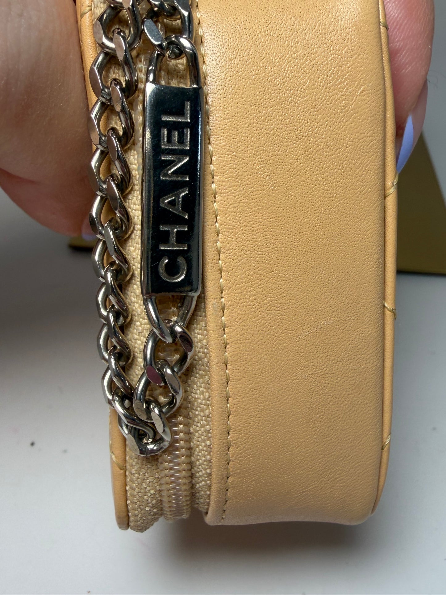 Chanel Beige Cambon Quilted Coin Purse/Mini Cosmetic Case with mirror & COA