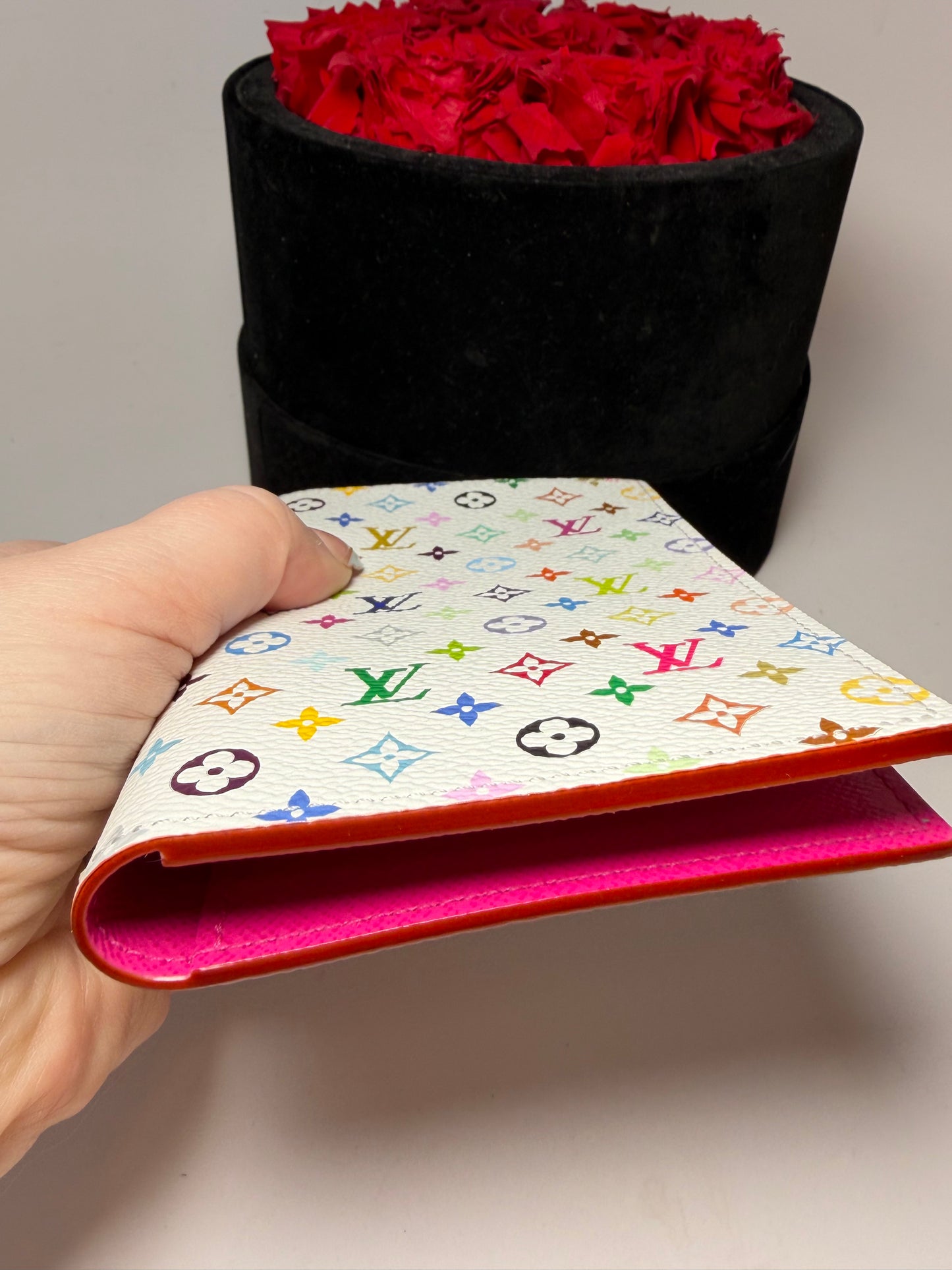 Louis Vuitton LV x TM Passport Cover White Multicolor w/Hot Pink Interior, Made in France NWT