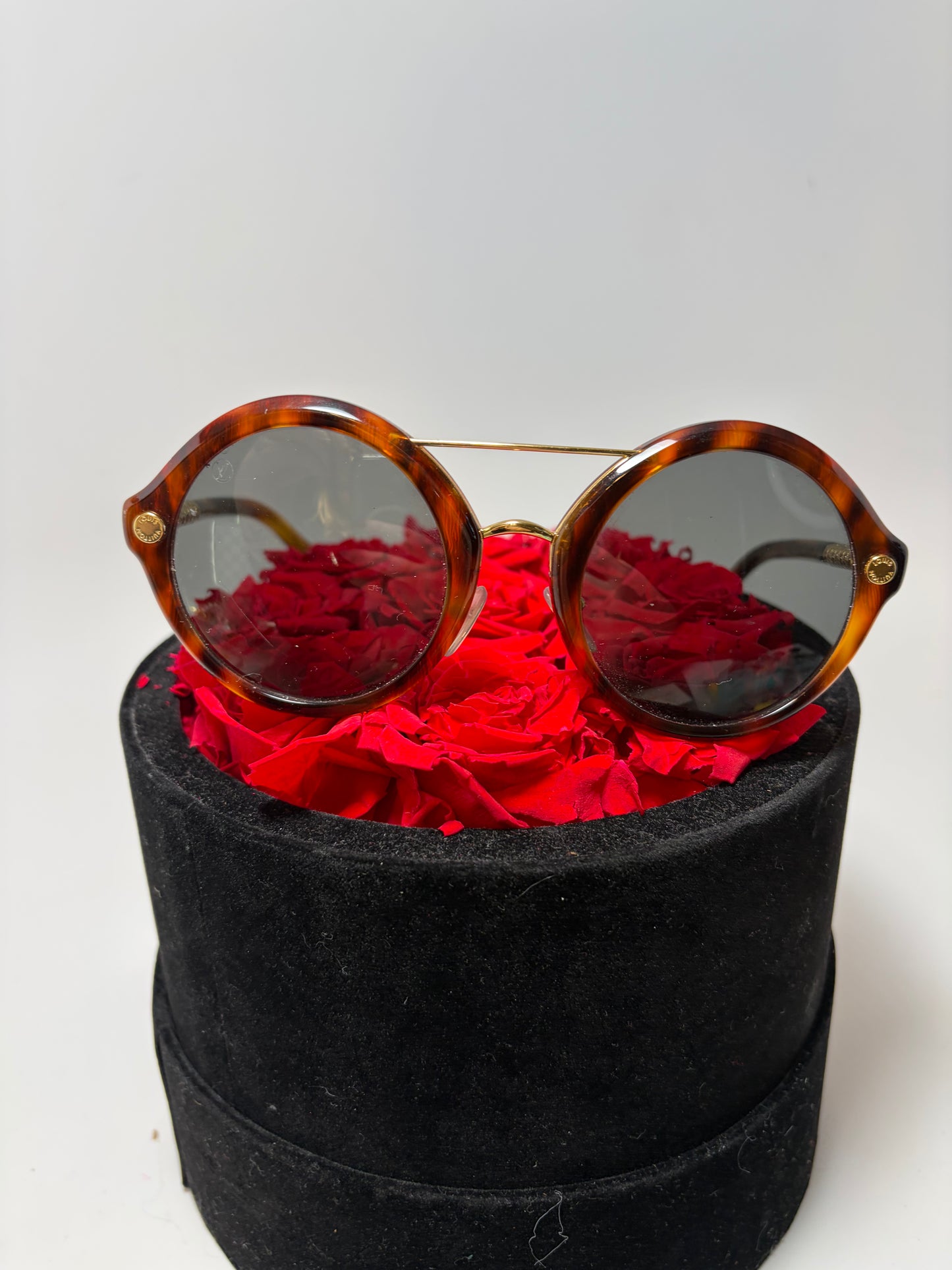 Louis Vuitton Brown Tortoise Round Sunglasses with Gold Monogram Details