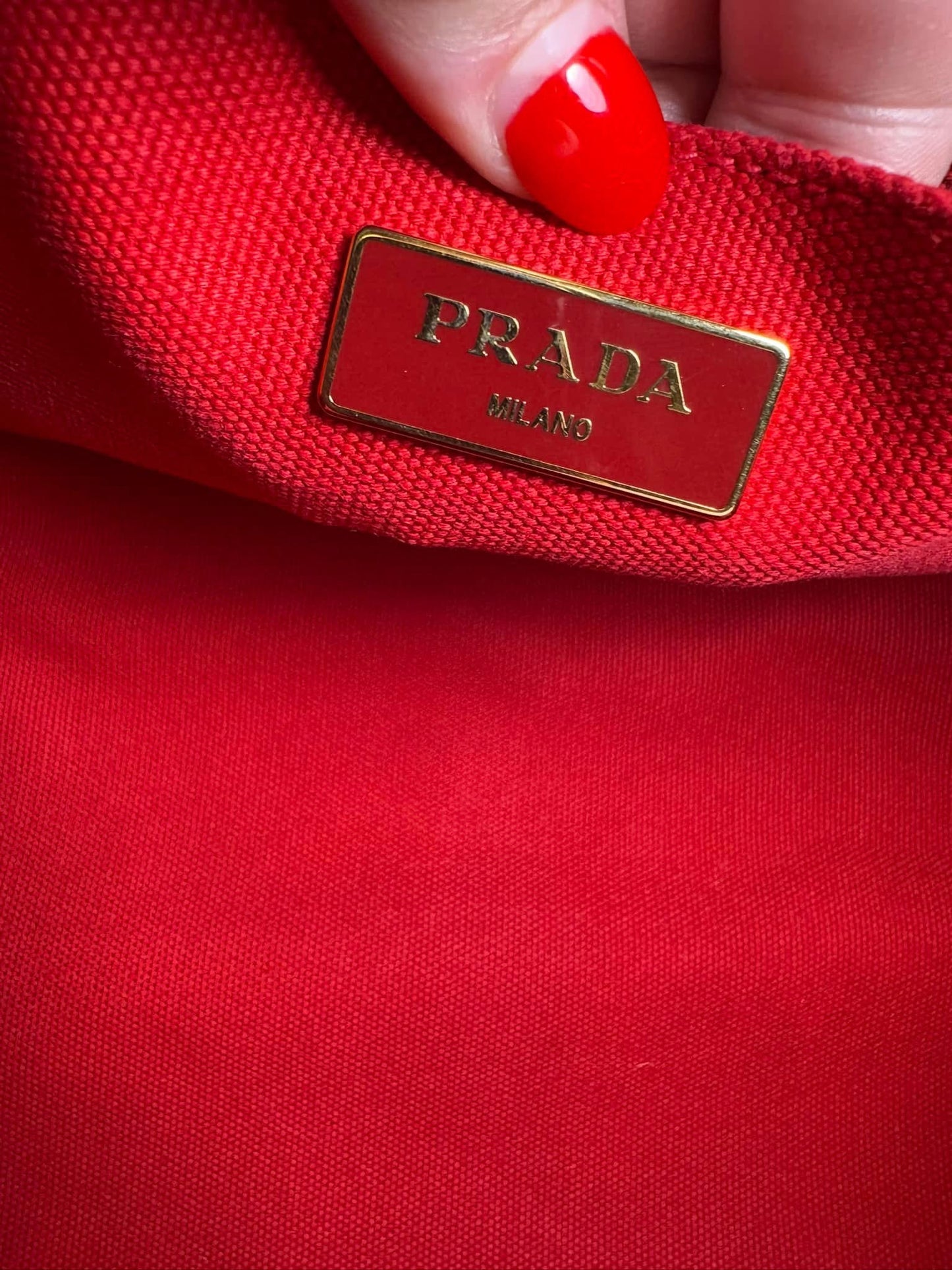 Prada Crystals Canapa Tote Large Red Rosso w/Crossbody Strap