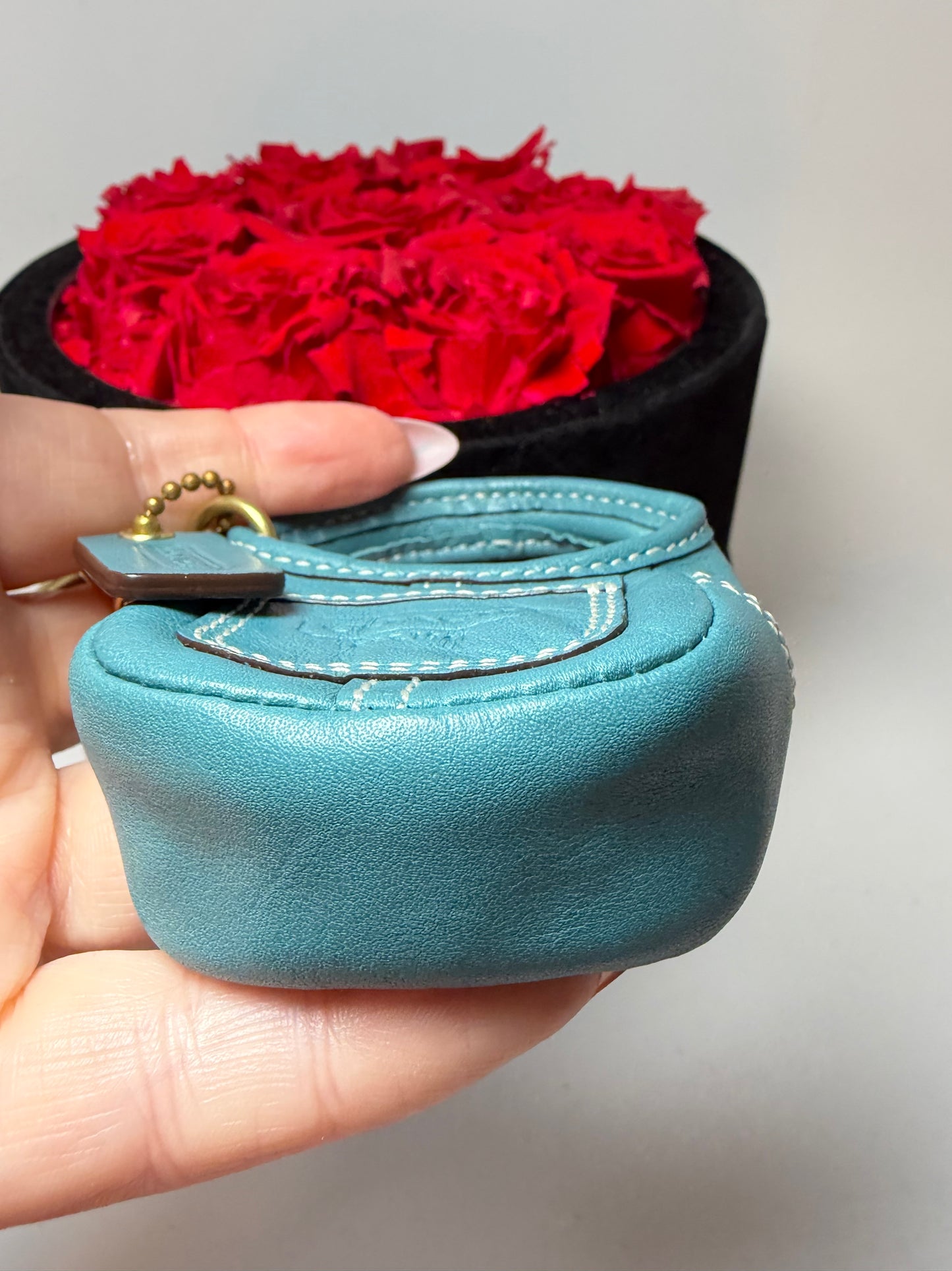 Vintage Coach Mini Hobo Ergo Key Ring/Bag Charm Blue Leather Mini Bag