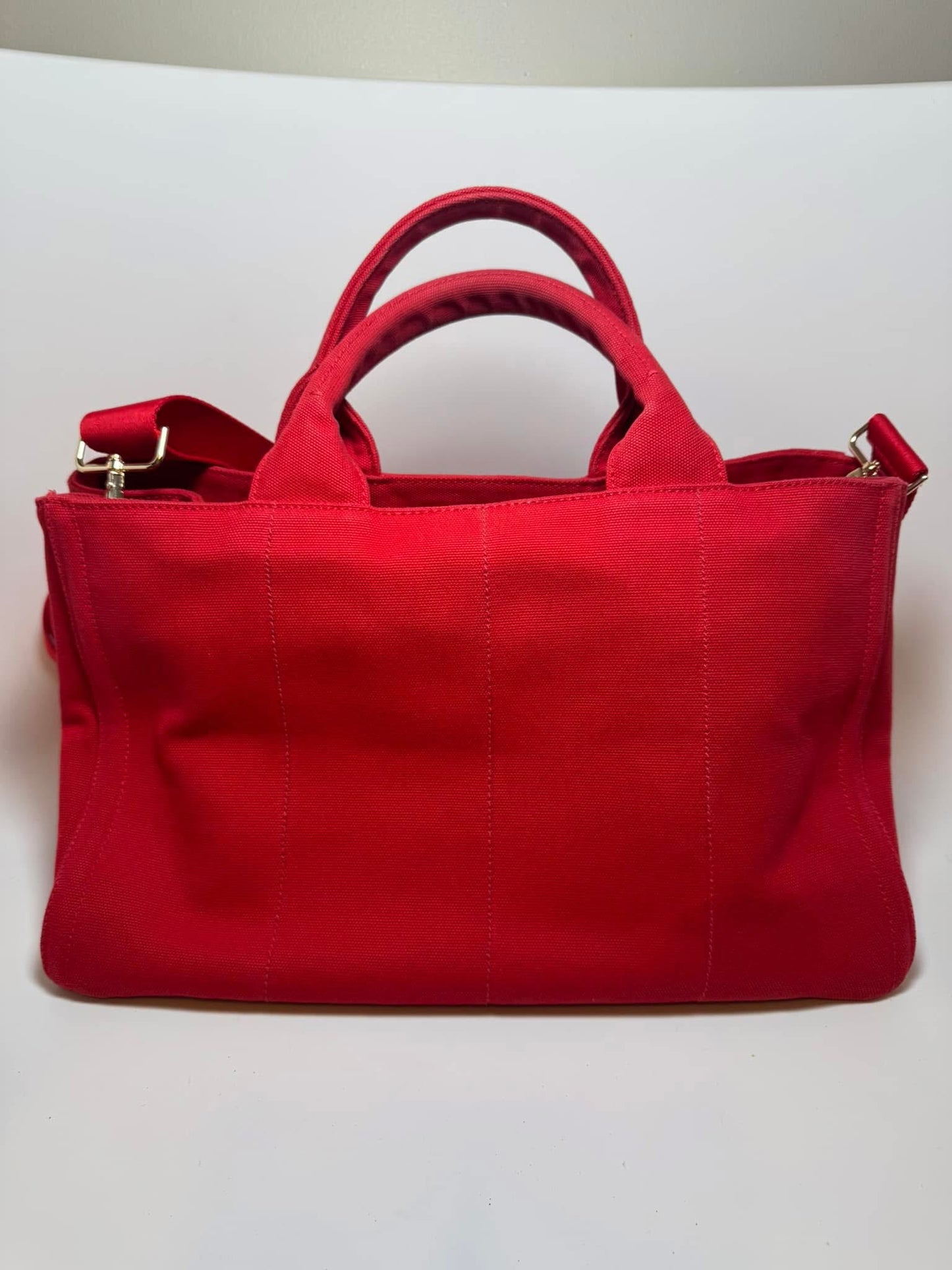 Prada Crystals Canapa Tote Large Red Rosso w/Crossbody Strap