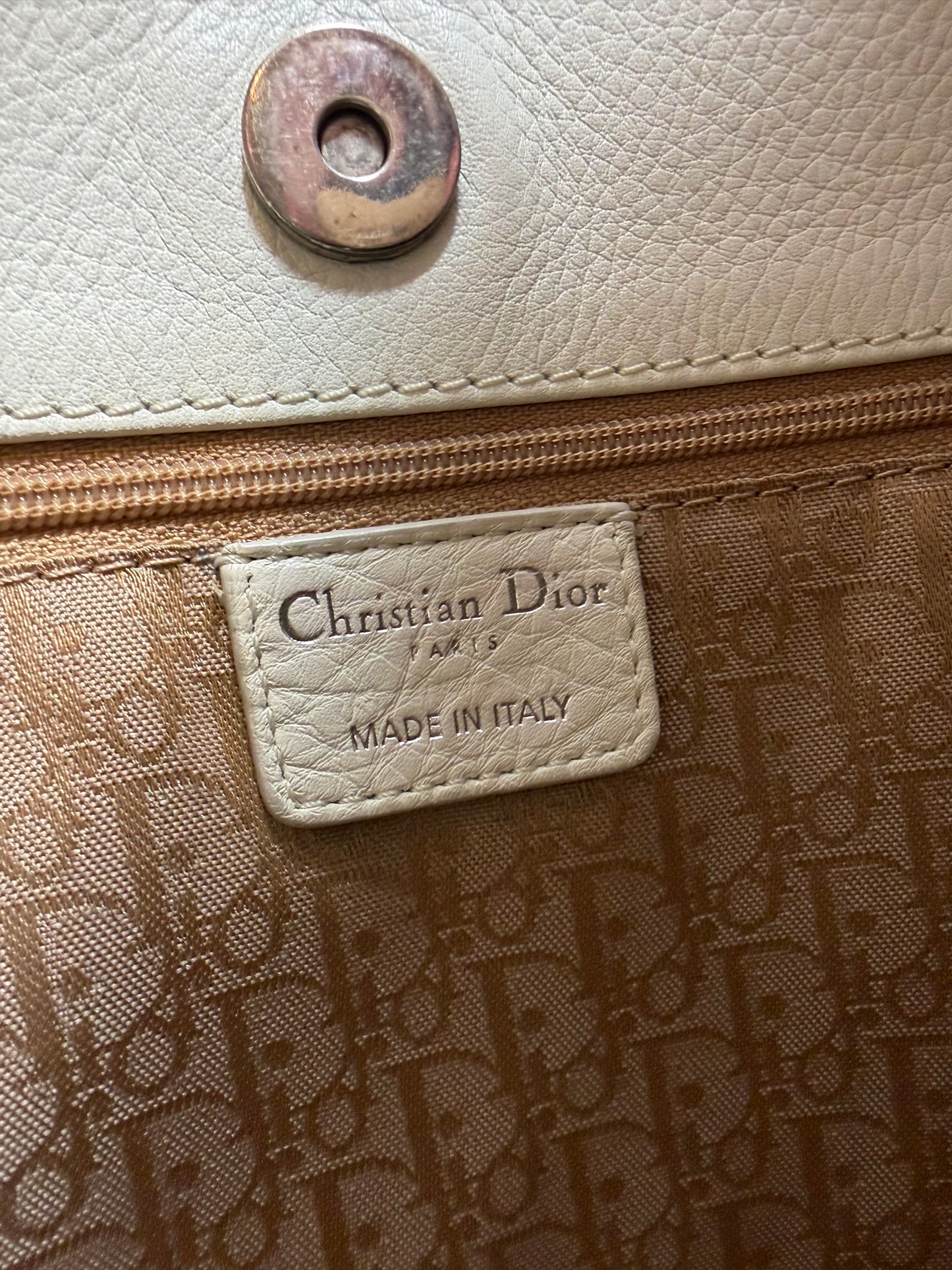 Christian Dior Y2K Cream Leather Hobo Bag with Charm & COA