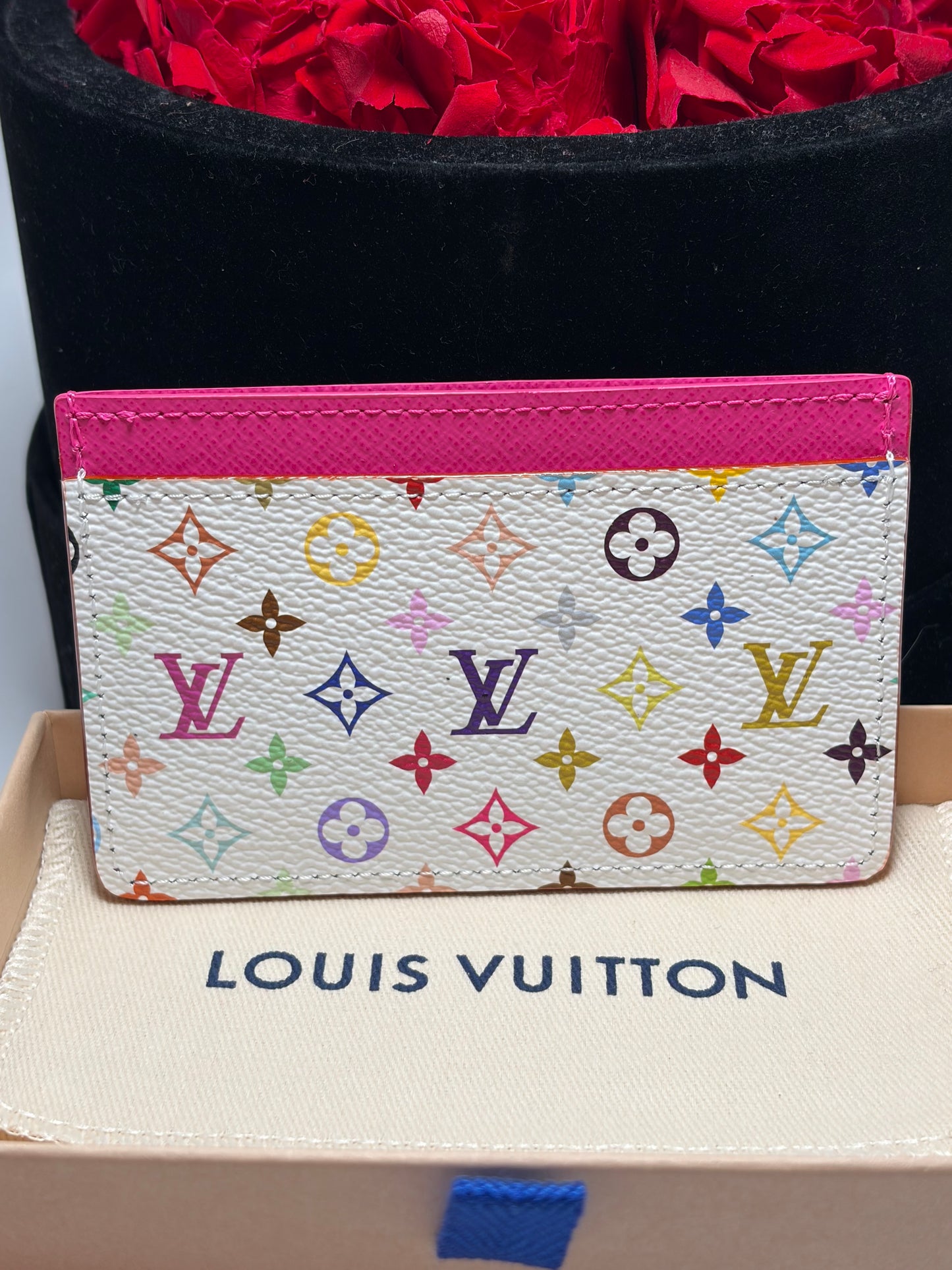 Louis Vuitton LV x TM White Multicolor & Hot Pink Card Case Murakami NWT