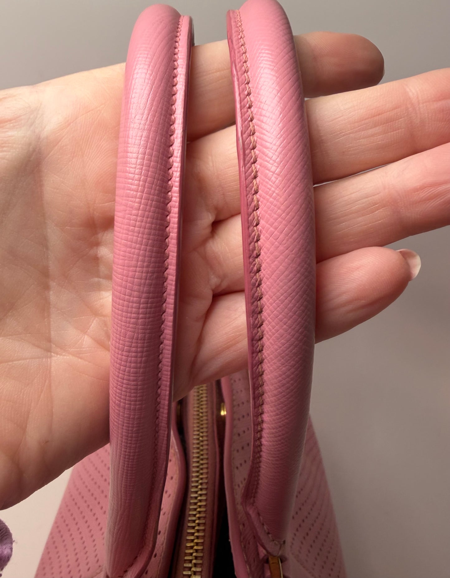 Prada Galleria Pink Perforated Leather Bag with Leather w/ Strap