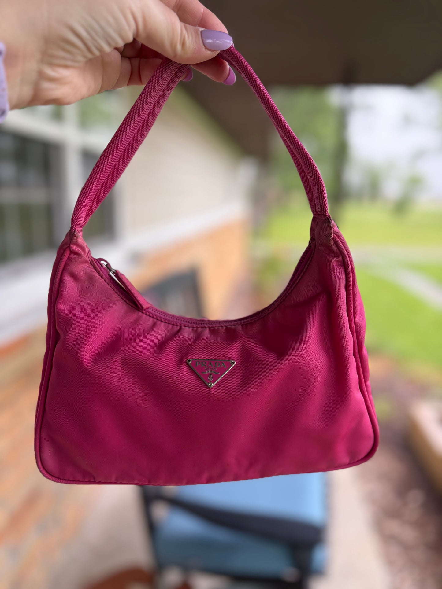 Prada Hot Pink Nylon Hobo Tessuto Mini Hand Bag