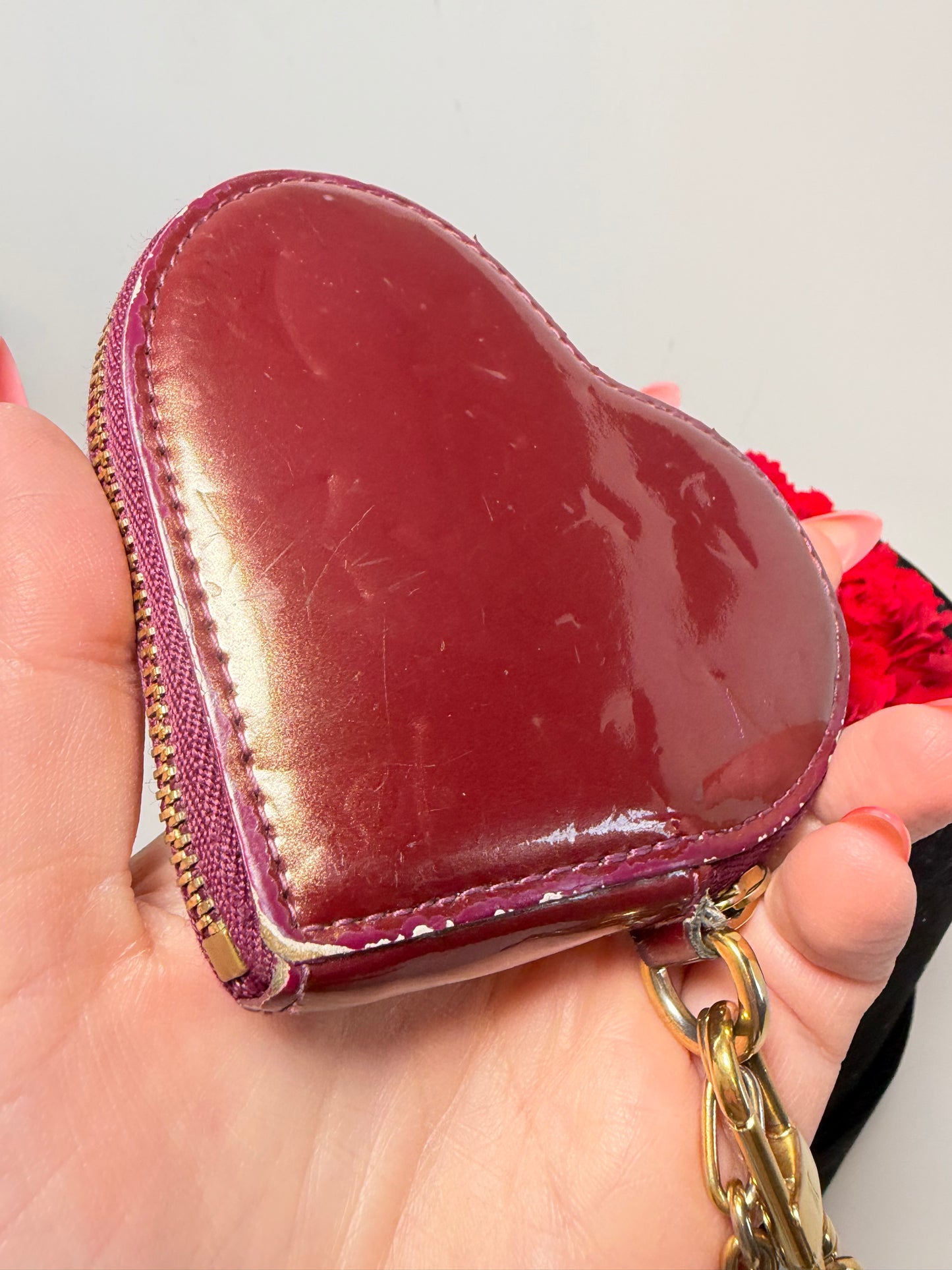 Louis Vuitton Monogram Vernis Heart Coin Purse in Amarante Color